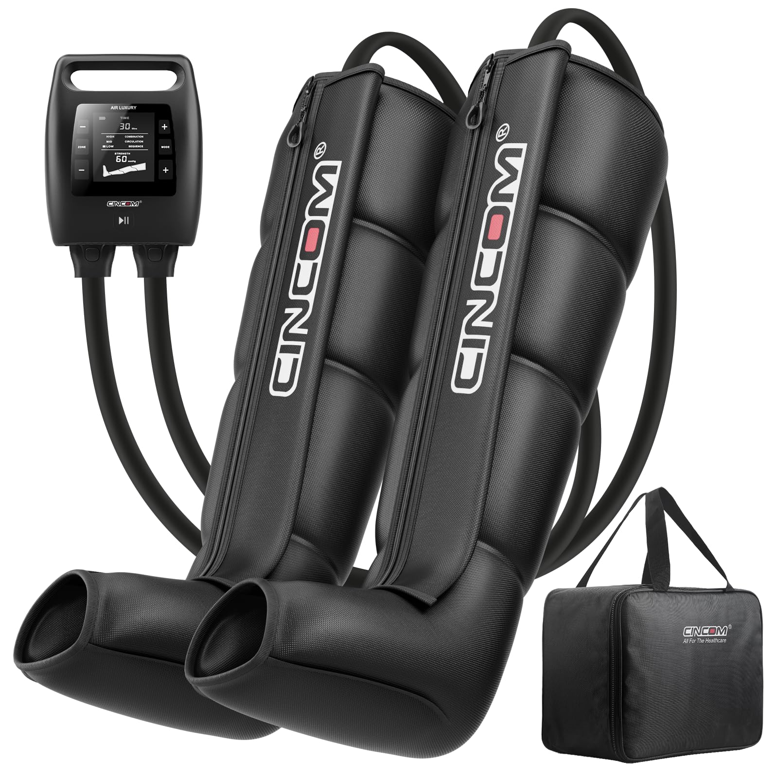 thumbnail video image 2 of CINCOM Leg Massager with Sequential Compression, Foot Calf & Thigh Massager for Circulation and Fast Recovery, Dynamic Compression Boots for Athletes, Medium, 2 of 7