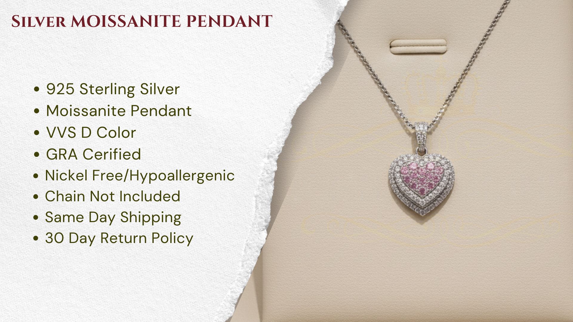 thumbnail video image 2 of King of Bling's Women's 925 Silver White 11.00 ct VVS'D' Pink Moissanite 3D Double Heart Pendant, 2 of 14