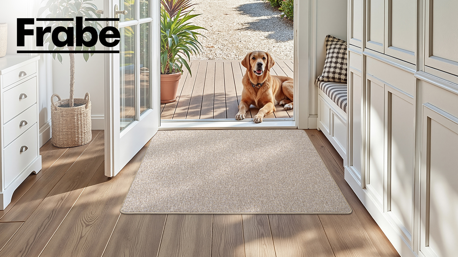 thumbnail video image 2 of FRABE Ultra Thin Door Mat for Entryway, Low Profile Non Slip Rubber Backing Indoor Doormat, Easy Clean Welcome Entrance Mat for Inside House, Patio, Khaki 20"x32", 2 of 10