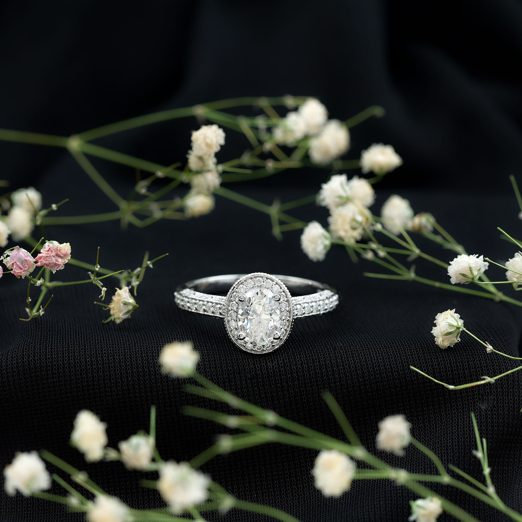 thumbnail video image 2 of Rosec Jewels Moissanite Vintage Inspired Engagement Ring (1 Ct, 6X8 mm Oval, D-VS1 Quality), 925 Sterling Silver, US 4.00, 2 of 9