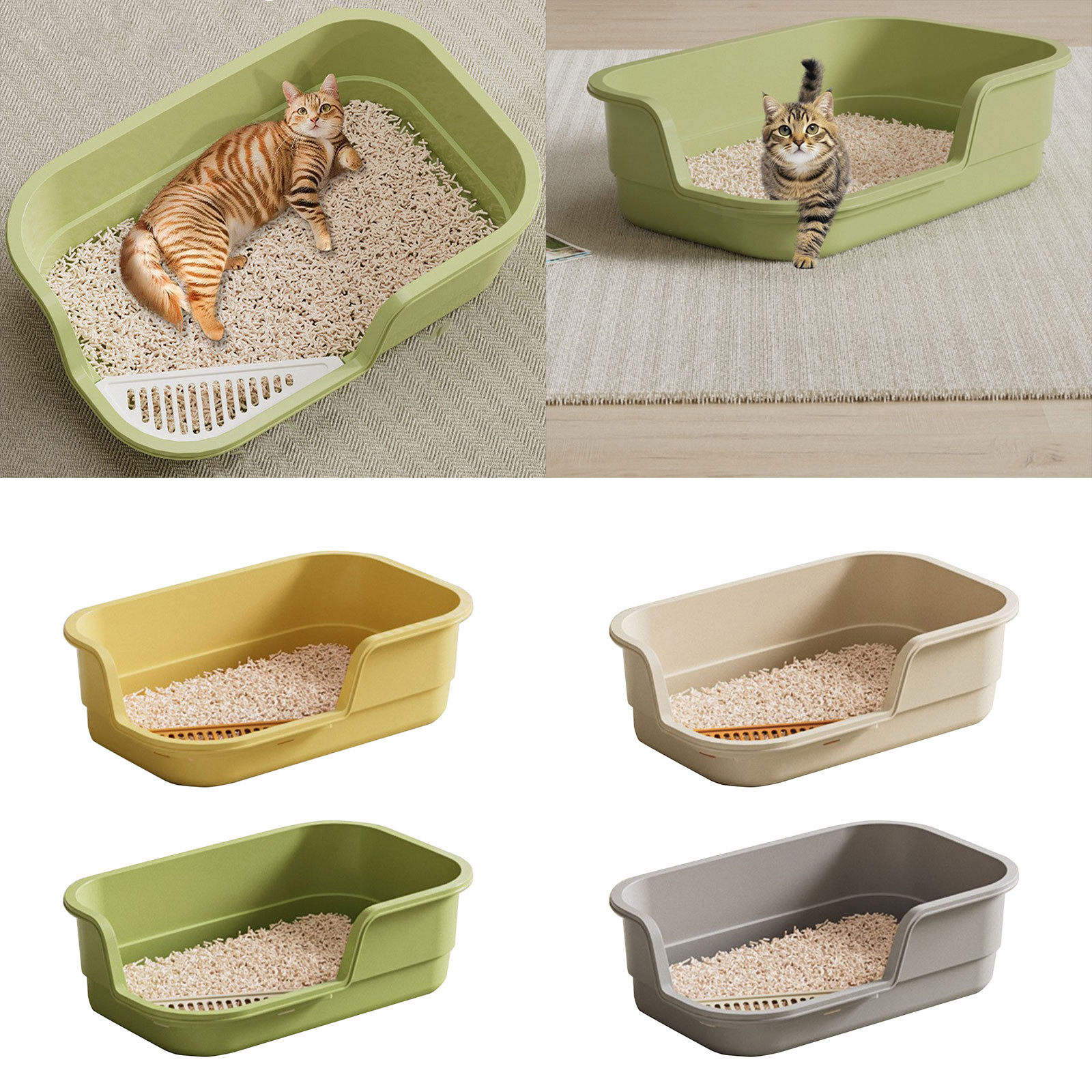 thumbnail video image 2 of Extra Large Semi-Enclosed Cat Litter Box – Open-Top Pet Toilet with High Sides for Indoor Cats, 16.5x11x4.7in, Light Green, 2 of 5