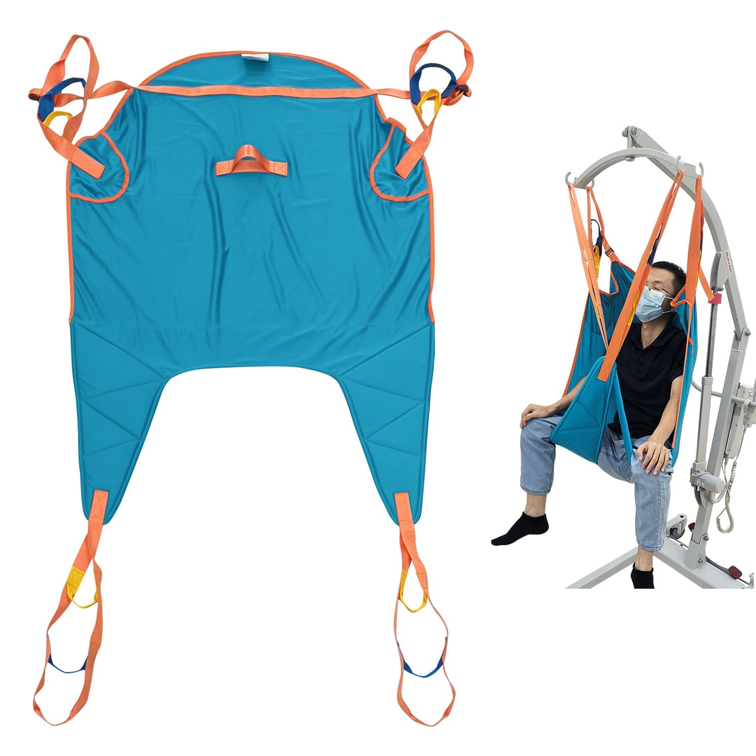 thumbnail video image 2 of Size L Patient Lift Sling for Home Use, Padded U-Sling with Adjustable Head Support, Divided Leg Design for Toileting, Universal Fit, Supports up to 500 lbs, 2 of 7