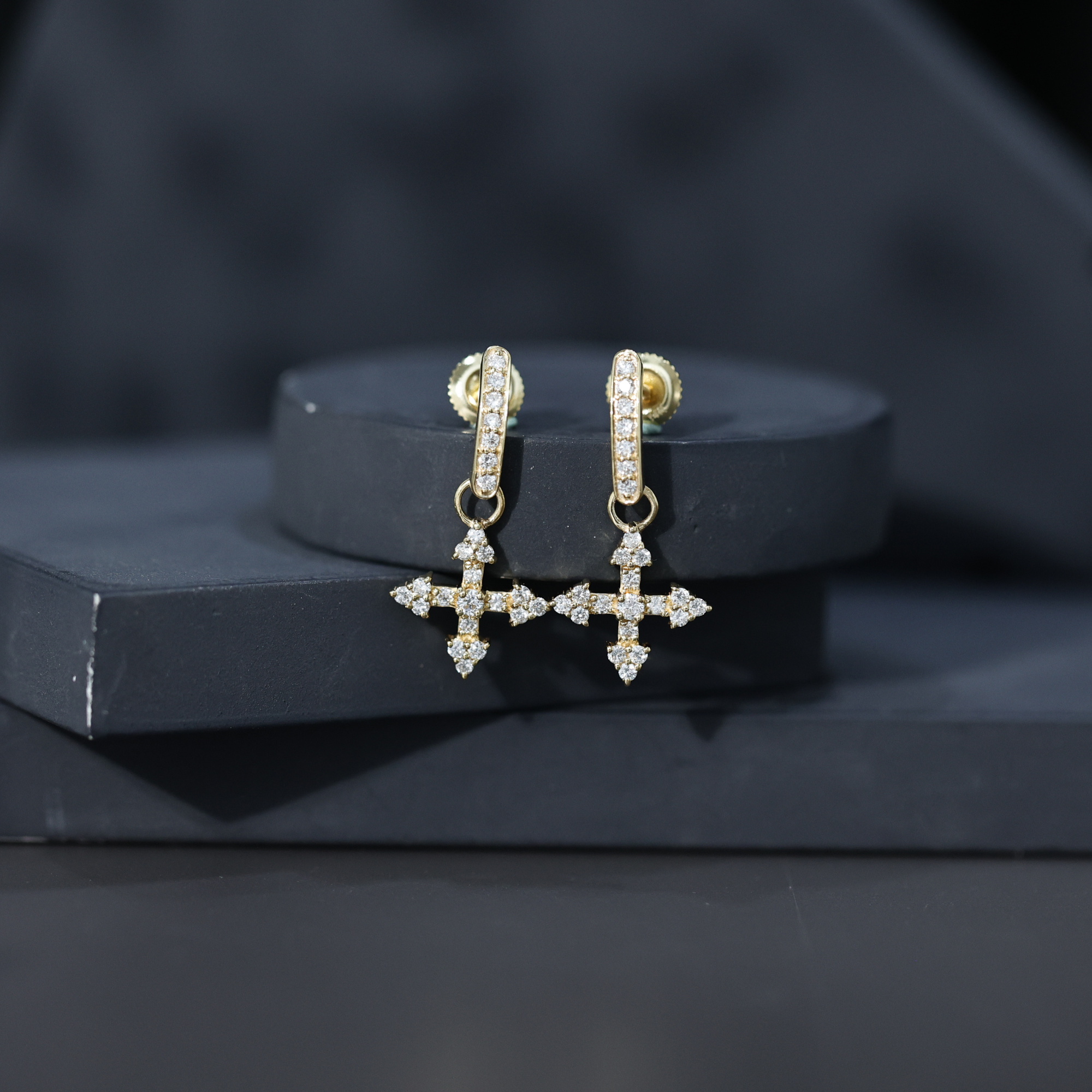 thumbnail video image 2 of Rosec Jewels Lab Created Diamond Cross Earrings with Screw Back - Cross Drop Earrings - EF-VS Grade, 925 Sterling Silver, 2 of 9