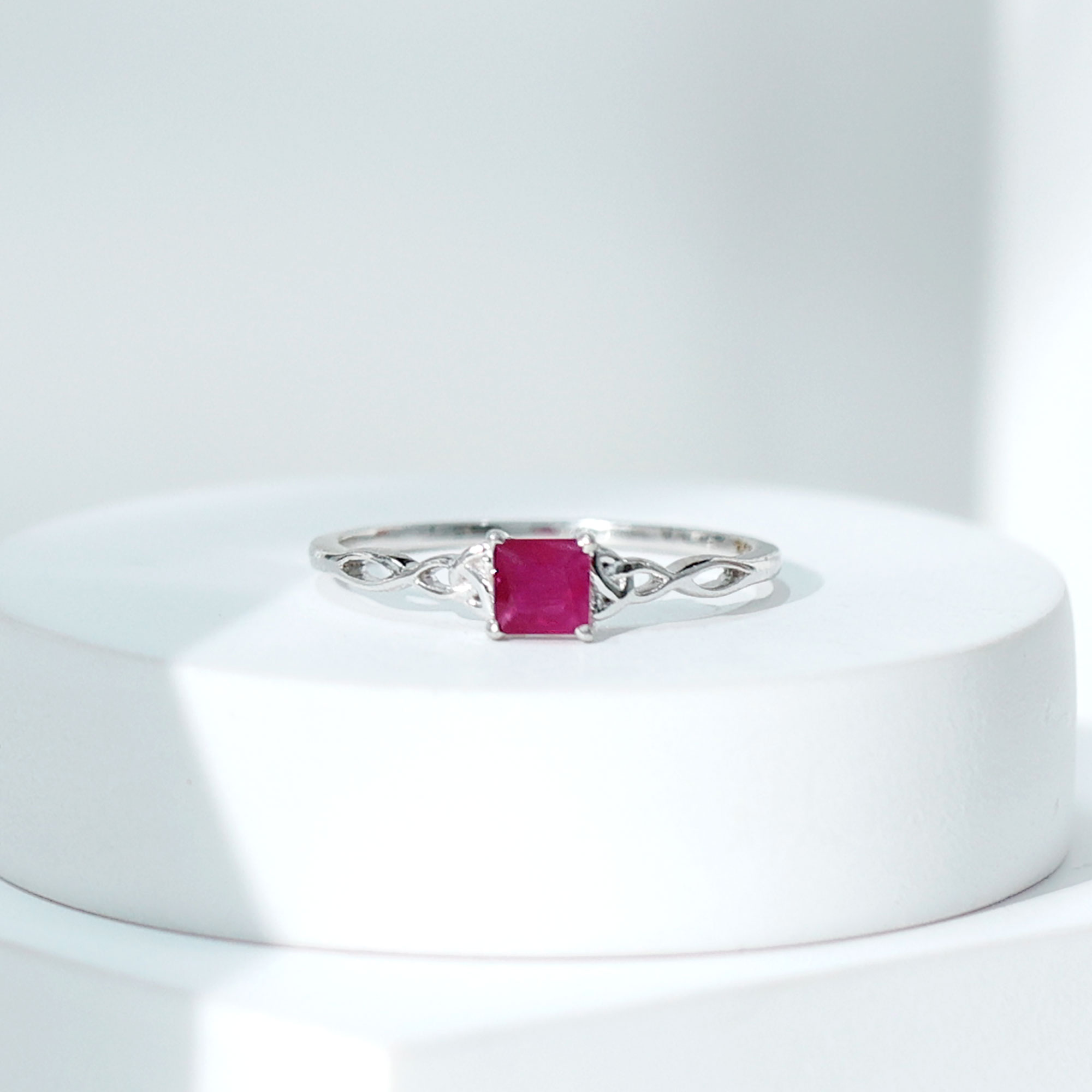 thumbnail video image 2 of Rosec Jewels Real Ruby Promise Ring for Women - Celtic Knot Ring - AAA Grade 4 mm Princess Cut Ring - Ready to Gift for Valentines Day, 18K Yellow Gold, US 8.50, 2 of 9