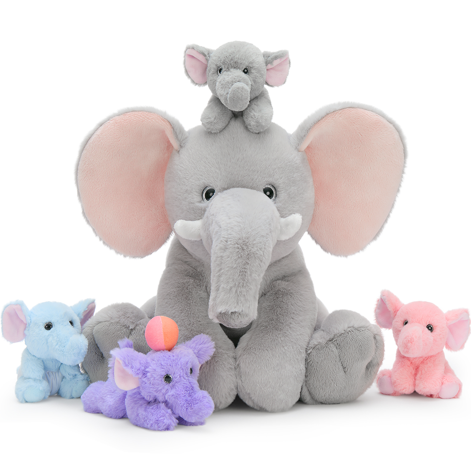 thumbnail video image 2 of MaoGoLan 5 Pcs Elephant Stuffed Animal 15.7'' Large Stuffed Elephant with Rotatable Trunk and 4 Baby Elephants Inside Plush Toy, 2 of 9