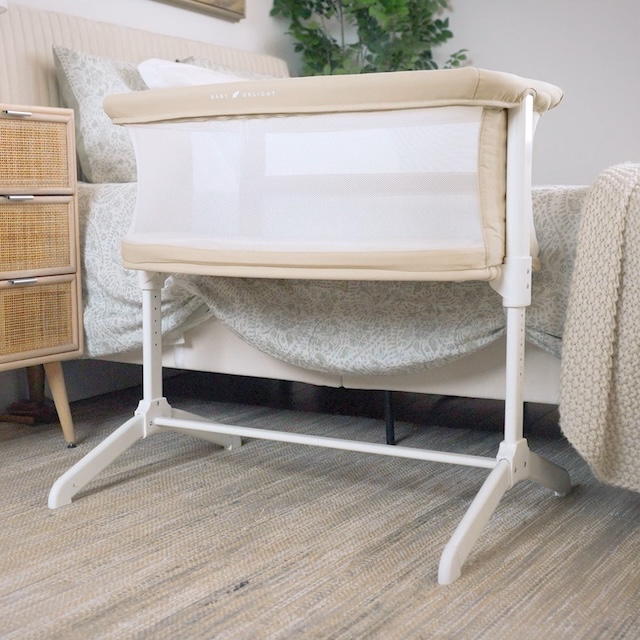 thumbnail video image 2 of Baby Delight Beside Me Serenity Infant Bassinet and Bedside Sleeper, Organic Oat, 2 of 8