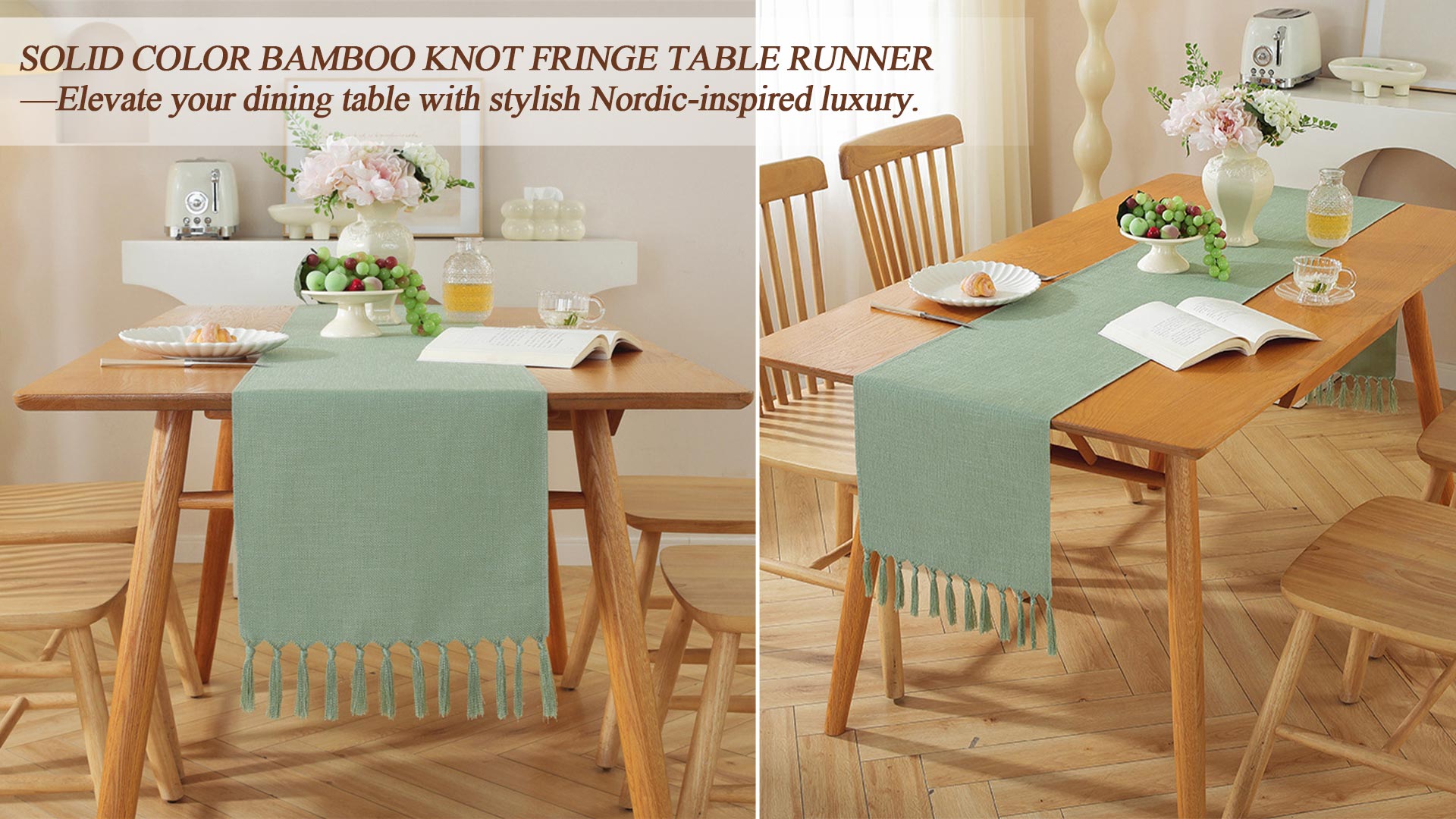 thumbnail video image 2 of HonorHut Farmhouse Table Runners with Tassels Decorative Vintage Tablerunner Soft Bohemian Table flag Washable Tablecloth 13x56Inch Camouflage Green, 2 of 7