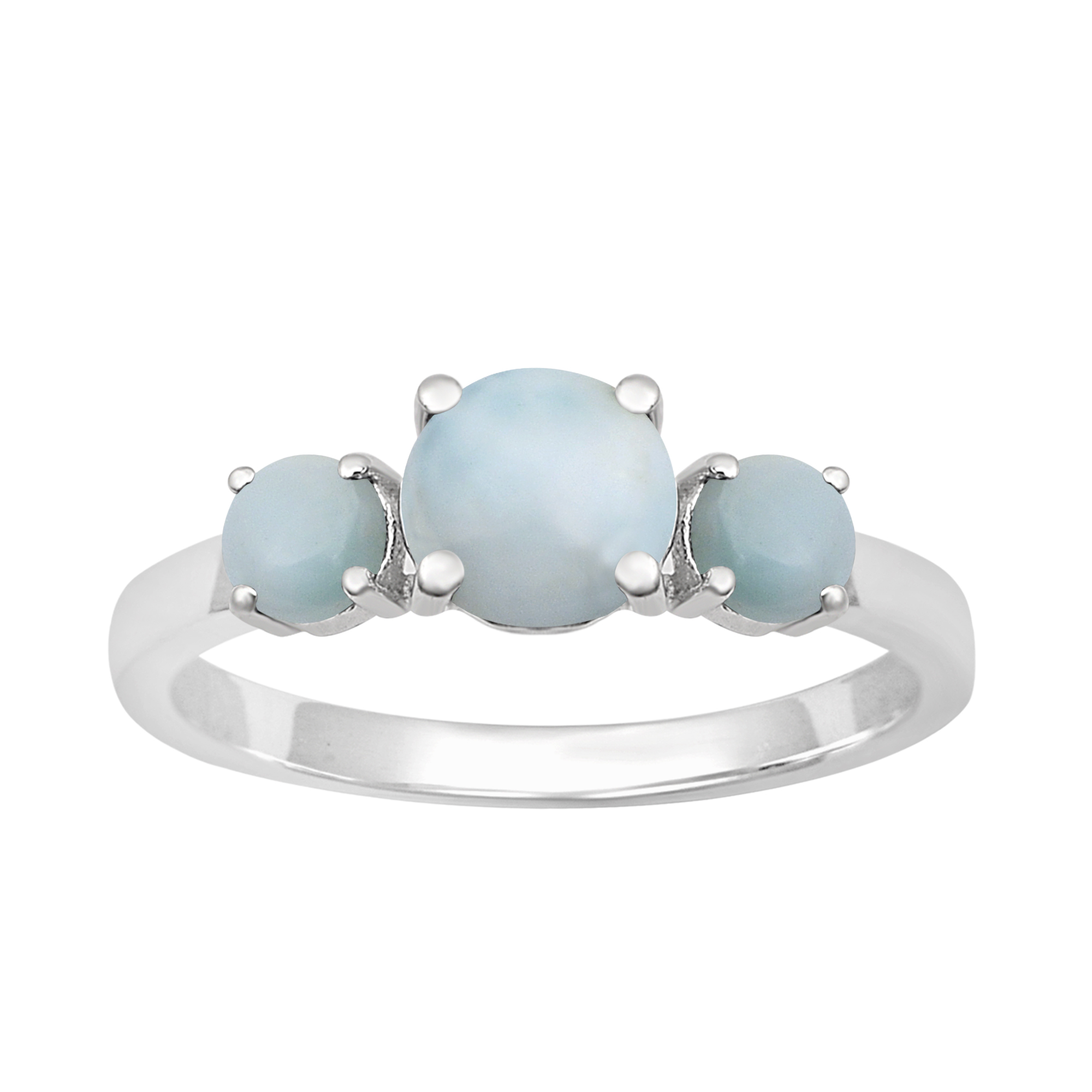 thumbnail video image 2 of 0.60 Ctw Round Shape Larimar Gemstone 925 Sterling Silver Three Stone Women Promise Ring, 2 of 7