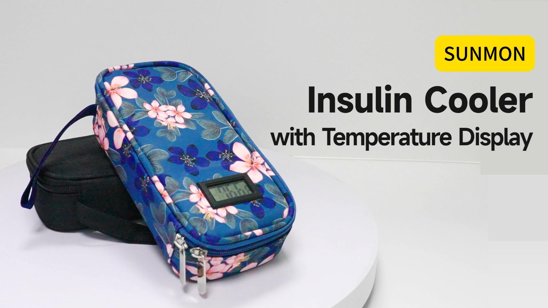 thumbnail video image 2 of SUNMON Insulin Cooler Travel Case for Pen & Vials, Temperature Display Diabetic Cooling Medical Bags with Protective Ice Brick, TSA Approved Refrigerated Diabetes Supplies Carrying(Magnolia), 2 of 9