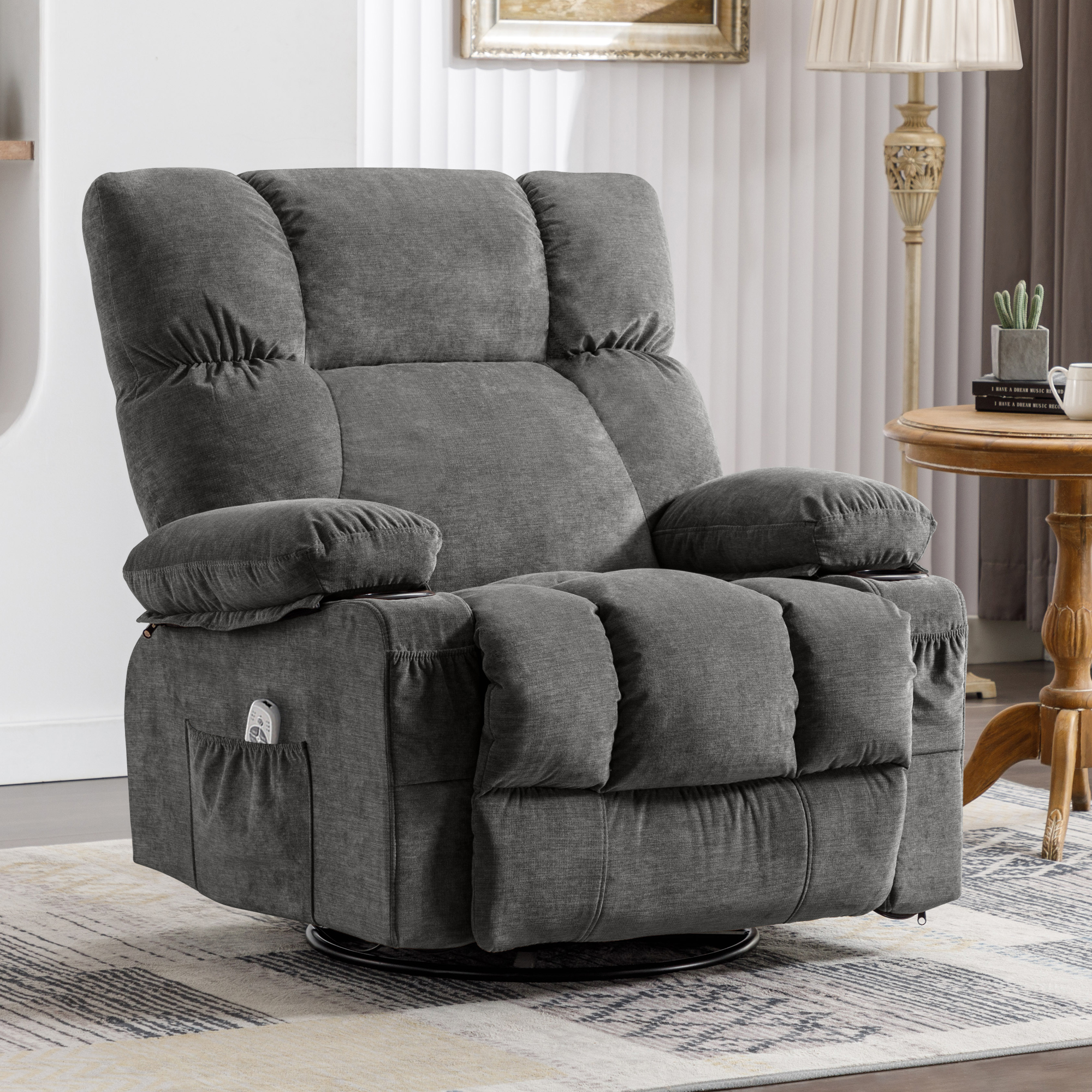 thumbnail video image 2 of JONPONY Massage Rocker Recliner Chair with Vibration Massage and Heat Ergonomic Lounge Chair for Living Room with Rocking Function and Side Pocket, 2 Cup Holders, USB Charge Port,Grey, 2 of 15