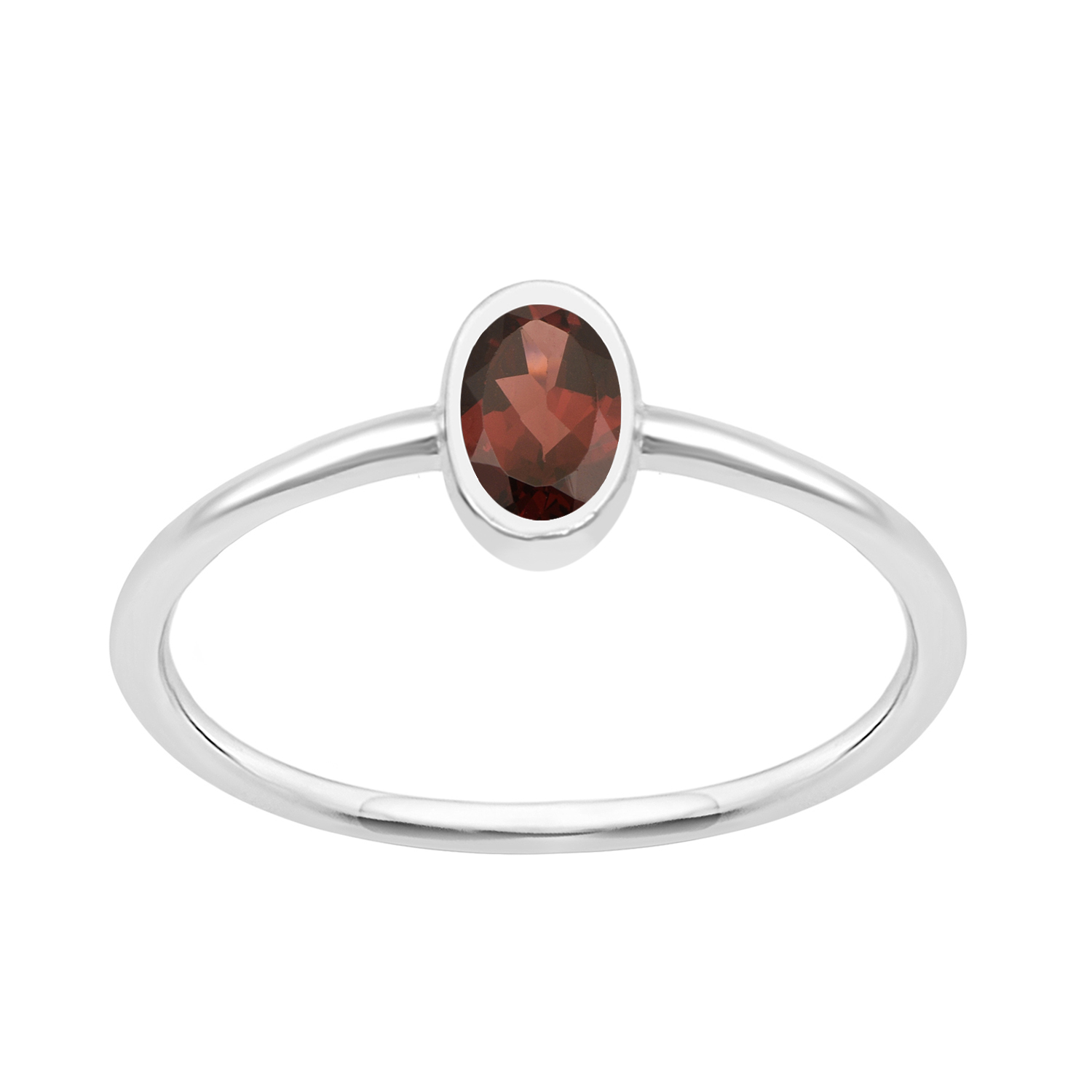 thumbnail video image 2 of Bezel Set 5X3mm Oval Cut Garnet 925 Sterling Silver Solitaire Women Stacking Ring, 2 of 7