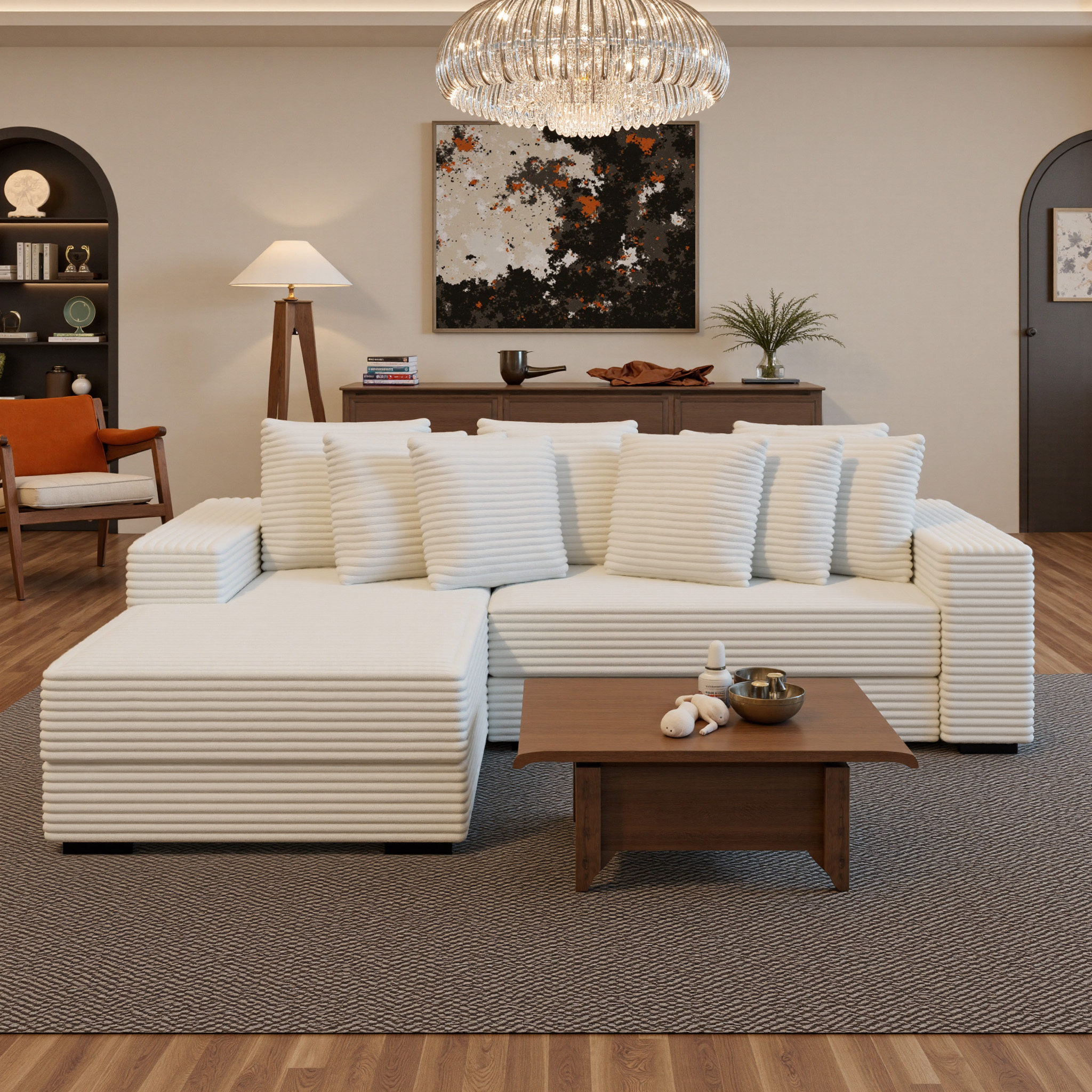 thumbnail video image 2 of Hawsaiy 111" Sectional Sofa Couches with L-Shape Chaise, Extra Large Modular Sleeper Couch Reversible Corduroy with 8 pcs Pillows for Living Room, Bedroom, 2 of 11