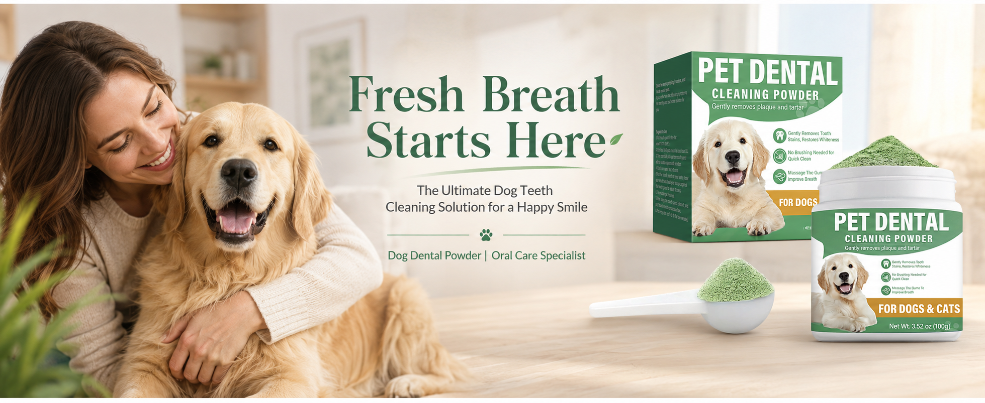 thumbnail video image 2 of Dog Teeth Cleaning Powder for Dogs and Dental Powder for Cats, 3.52 oz, Natural Formula for Effective Dog Teeth Cleaning, 2 of 9