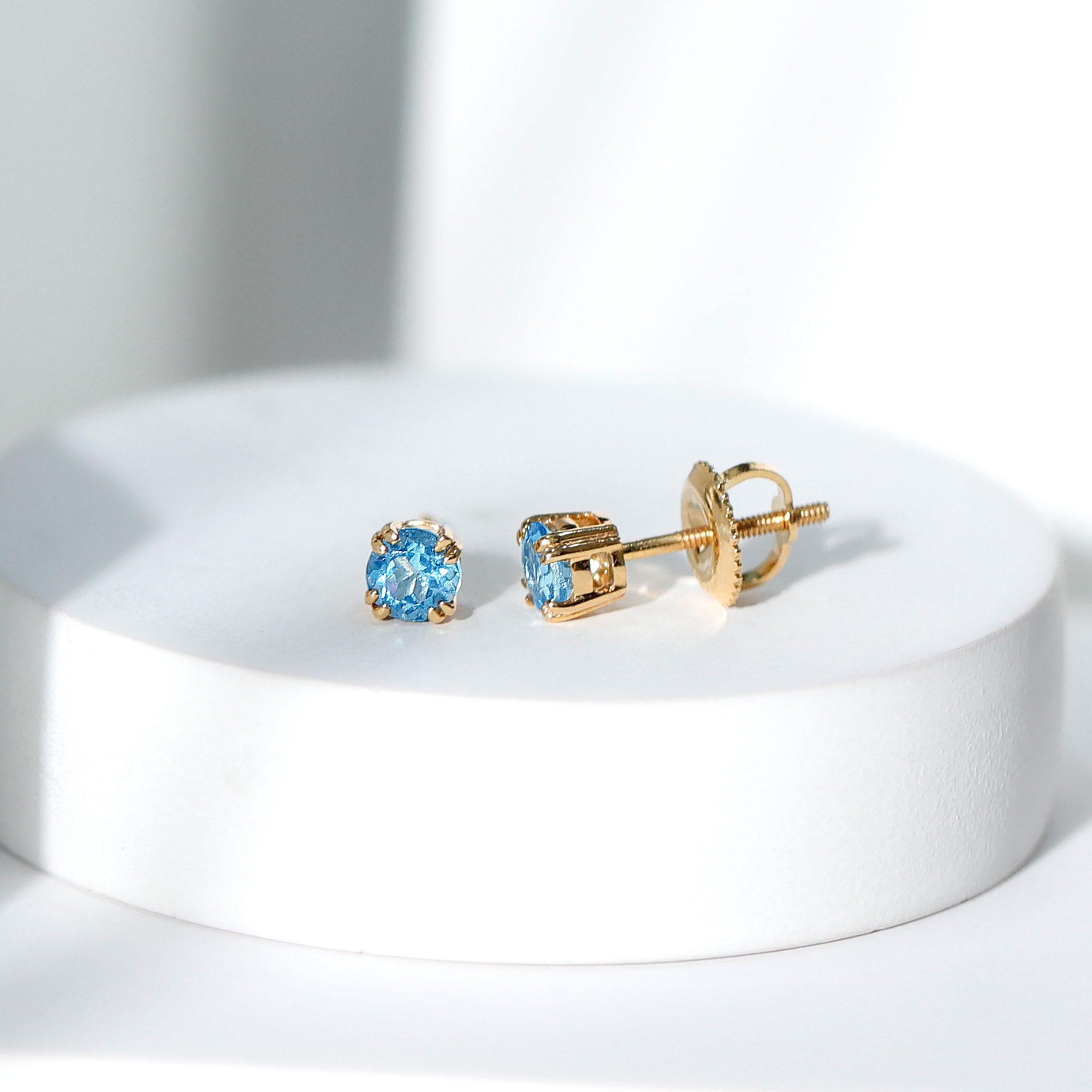 thumbnail video image 2 of Rosec Jewels March Birthstone Earrings - Aquamarine Solitaire Studs (0.50 CT), 14K White Gold, 2 of 9