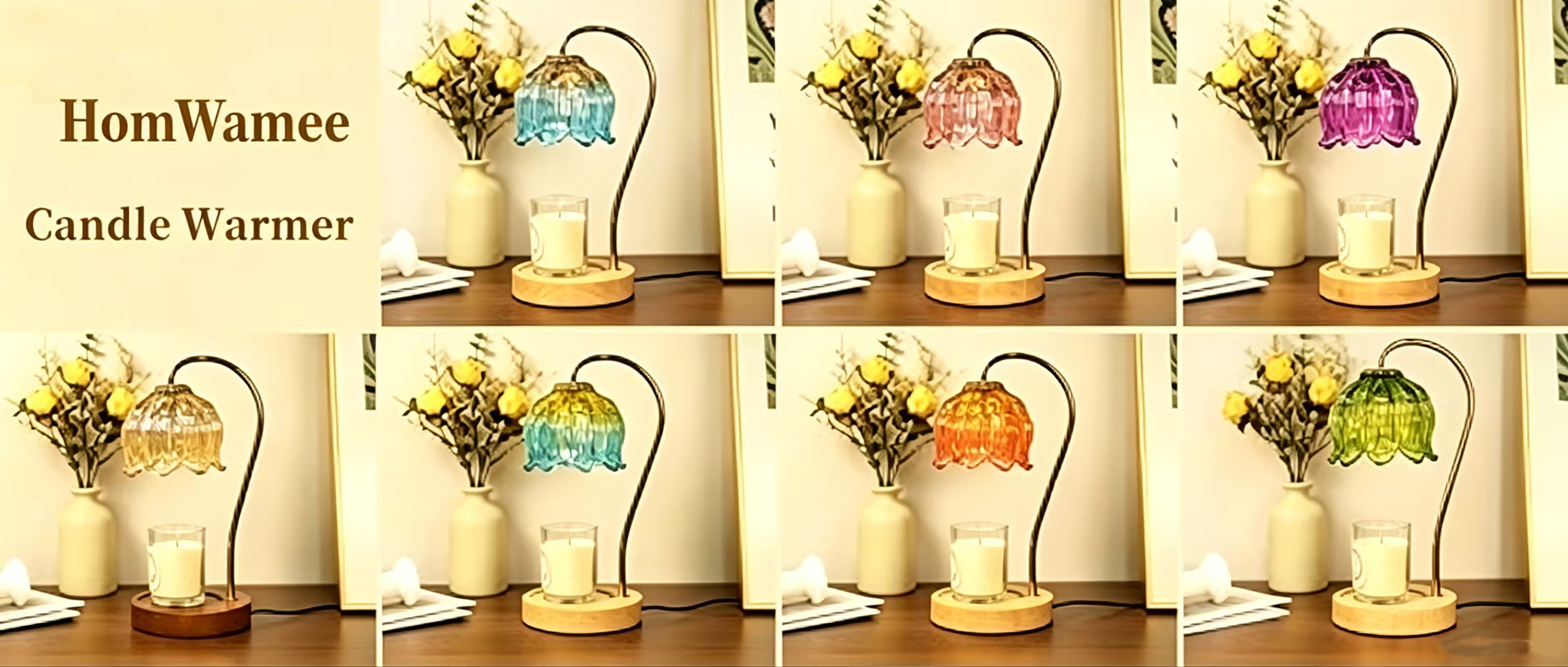 thumbnail video image 2 of HomWamee Dimmable Flower Candle Warmer Lamp, Blue with Timer and 4 Bulbs, for Women Christmas Birthday, Unique Home Decor for Bedroom Living Room Aesthetic, 2 of 8