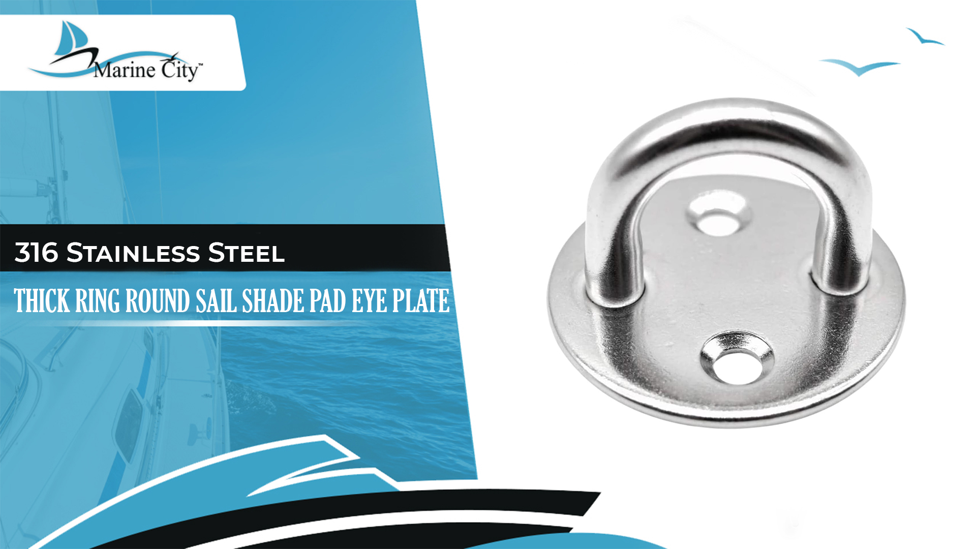 thumbnail video image 2 of MARINE CITY Thick Ring Round Sail Shade Pad Eye Plate, Anti-Rust Large Size, Stainless Steel, for Boat Rigging, Sailing, and Boating, 2 of 8
