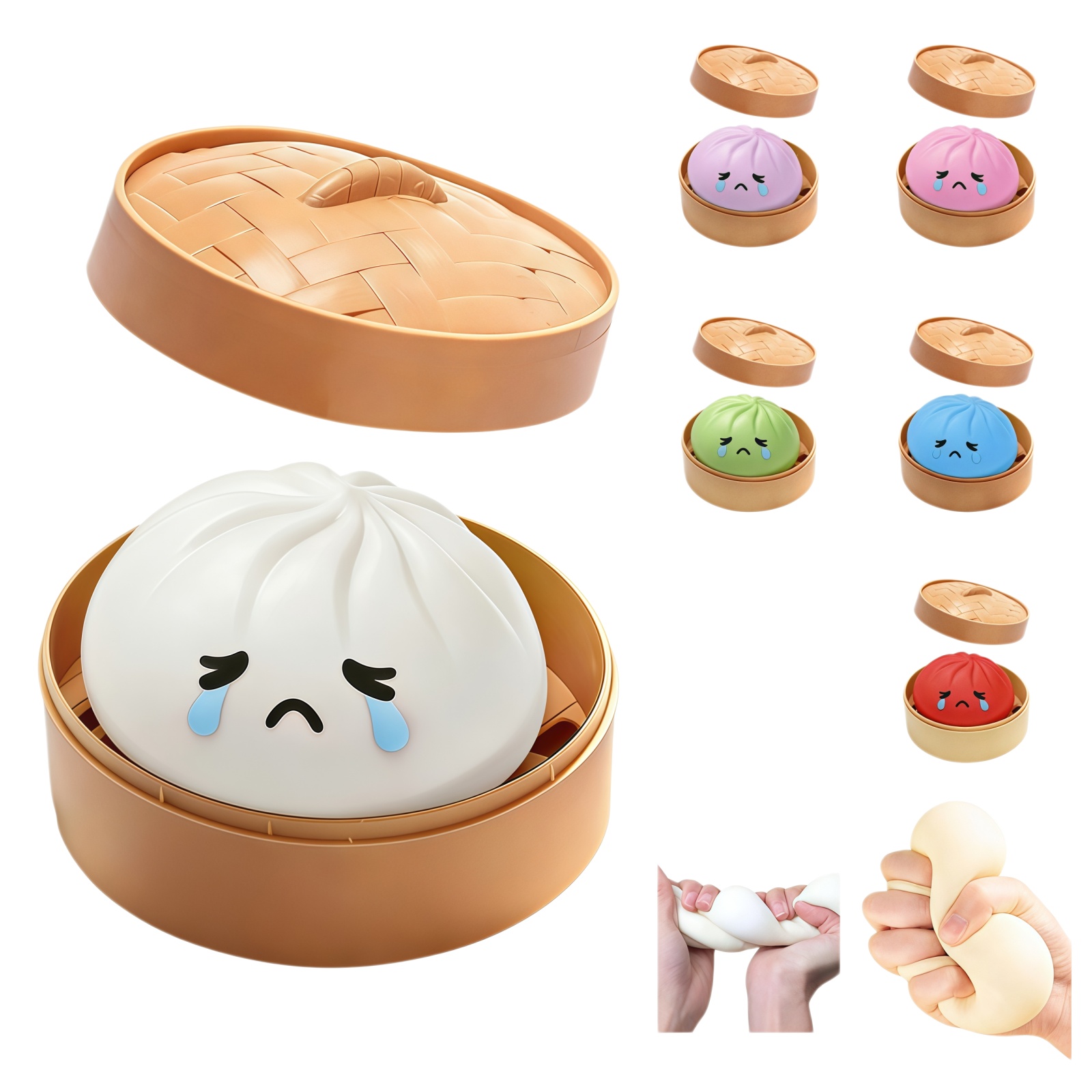 thumbnail video image 2 of 2026 Edition Crying Dumpling Squishy with Food Steamer, High-Quality Silicone Cute Stress Toys - Big Sad Bun with Food Steamer, Hand-Pinching Sensory Toys, Soft Squeeze Decompression Dough for Adults, 2 of 9