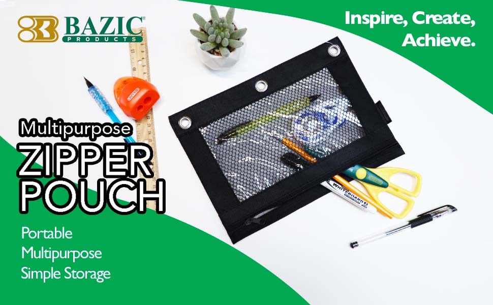 thumbnail video image 2 of BAZIC 3 Ring Pencil Pouch, Mesh Window, Black Color, 2-Pack, 2 of 8