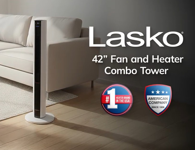 thumbnail video image 2 of Lasko 42" 1500W All Season Tower Fan & Space Heater with Timer and Remote, White, FH500, 2 of 16