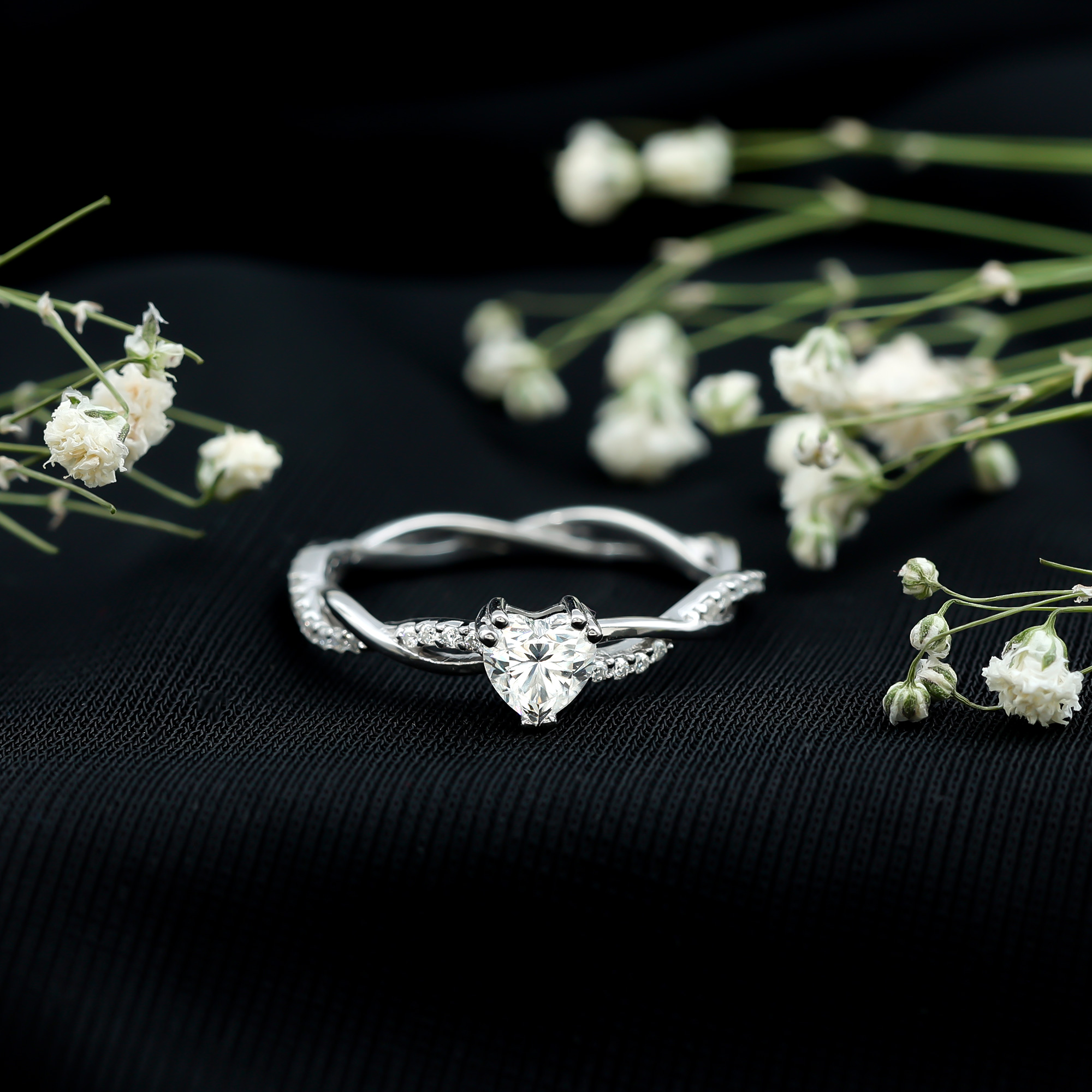 thumbnail video image 2 of Rosec Jewels Moissanite Heart Engagement Ring - Promise Ring (1/2 Carat, 5 mm, DVS1 Quality Certified), 925 Sterling Silver, US 4.00, 2 of 8