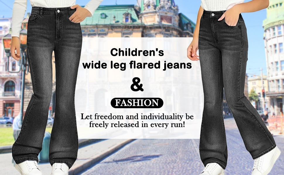 thumbnail video image 2 of JLMSPLWG Girls Bootcut Jeans Kids Trendy New Slim Stretchy Jeans Girl's Summer Personalized Pants Soft Elastic Flared Jeggings Teen Girl High Waist Solid Color Pantalones Girls Clothes, 2 of 8
