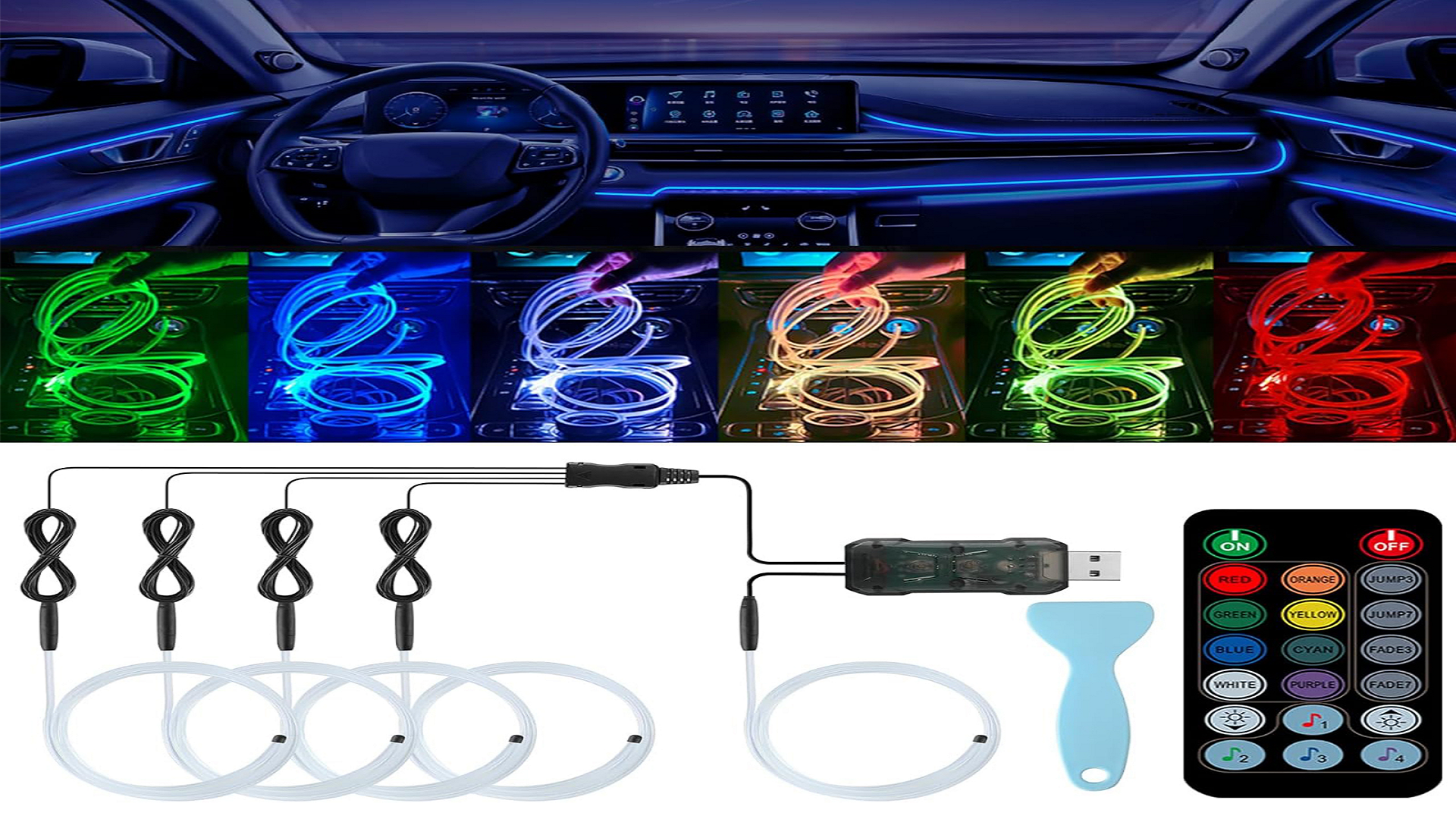 AUTOXBERT 5 in 1 Car Interior RGB LED Lights, USB Ambient Lighting Kit ...