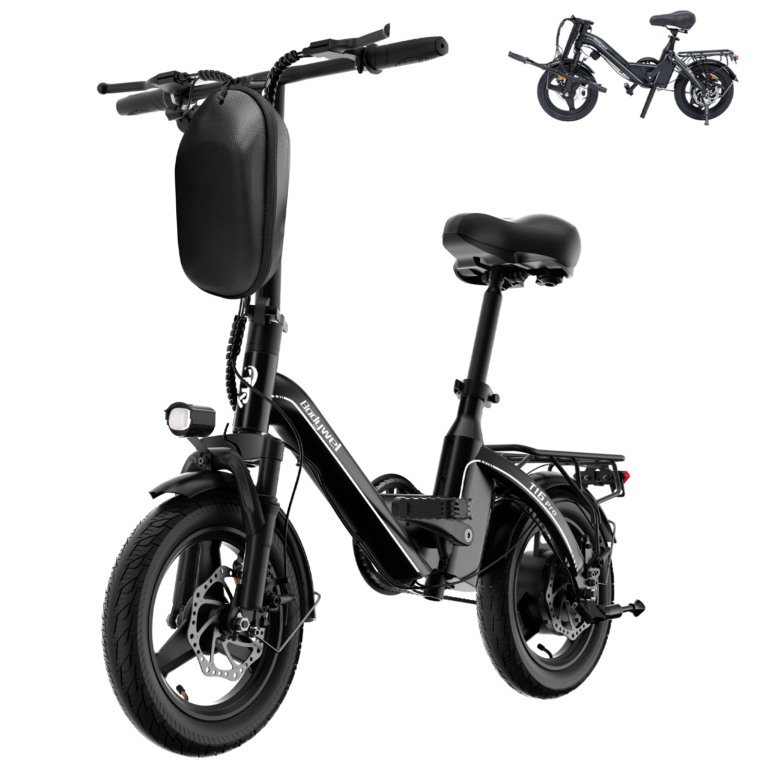 thumbnail video image 2 of Bodywel 14 inch Folding Electric Bike for Adults and Teens, Peak 500W Motor, 20MPH, 36V 10Ah Battery, 20 Miles Range, Mini Ebikes, UL2849 Certified, 2 of 12