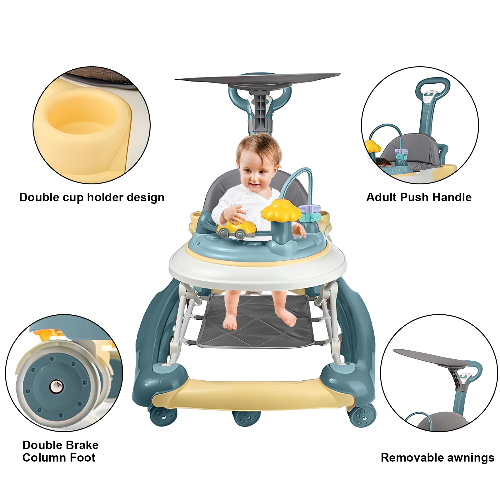 thumbnail video image 2 of HDUTNGISN 5-in-1 Green Adjustable Baby Walker with Wheels for Boys & Girls, 2 of 10