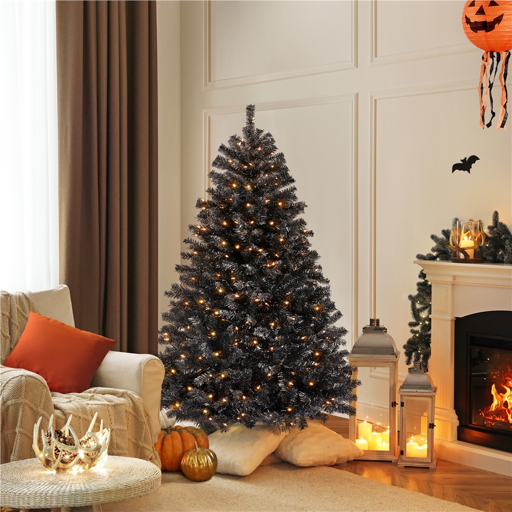thumbnail video image 2 of Yaheetech 6ft Pre-lit Spruce Artificial Christmas Tree, Black, 2 of 10