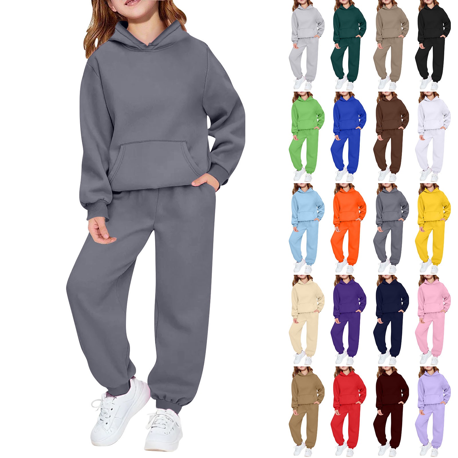 thumbnail video image 2 of KAUOD 2 Piece Sweatsuits for Teen Girls Plain Fleece Hoodies Sweatpants Joggers Set Warm Casual Pullover Tracksuits Outfits, 2 of 5