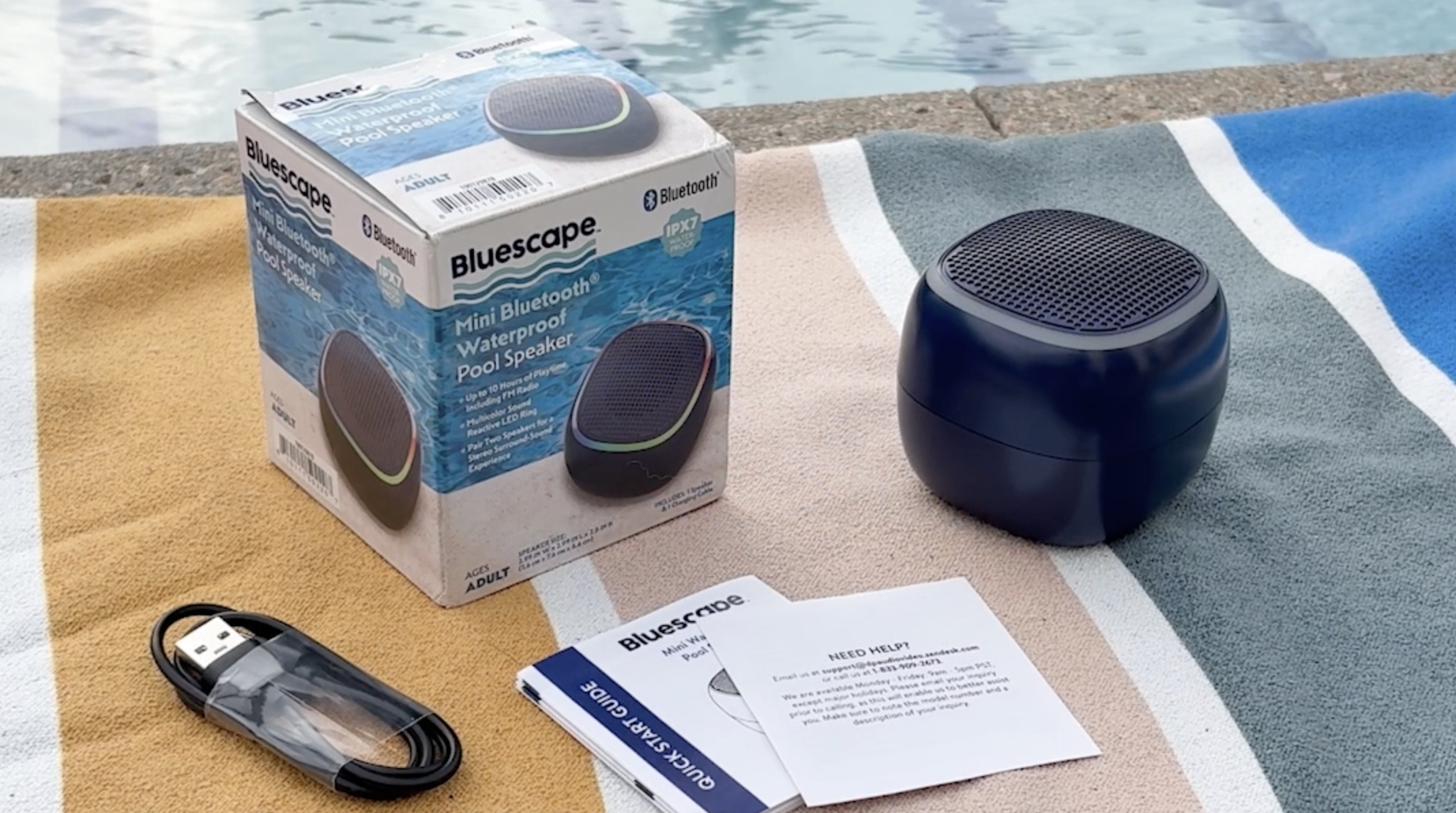 thumbnail video image 2 of Bluescape Mini Portable Bluetooth Speaker, IPX7 Waterproof Wireless Speaker, Black with LED Lights, 2 of 9