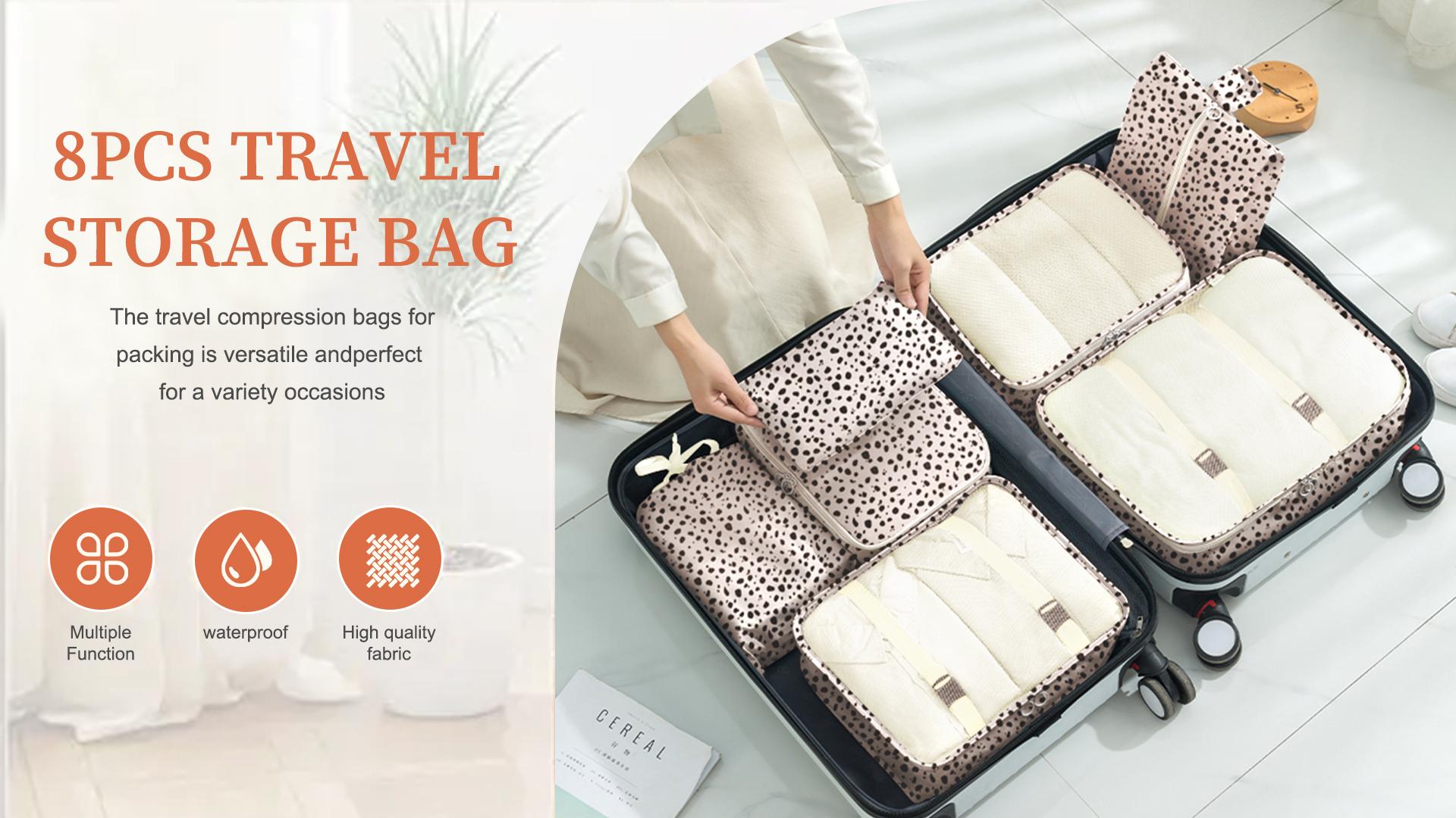 thumbnail video image 2 of Livhil 8Pcs Pink Packing Cubes for Luggage , Packing Cubes for Travel Luggage Packing Organizers (Cheetah), 2 of 8