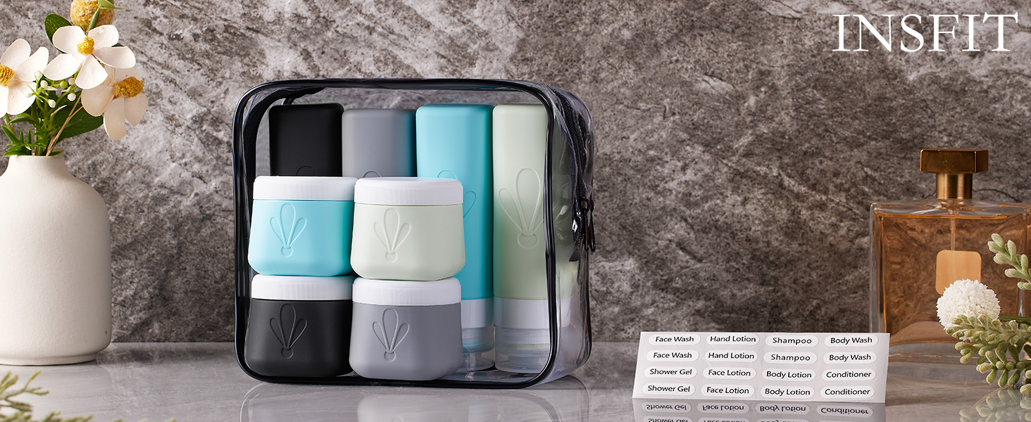 thumbnail video image 2 of INSFIT 8 Pack Travel Bottles for Toiletries, Tsa Approved Travel Size Toiletries, Bpa Free Leak Proof Silicone Travel Essentials for Shampoo Lotion, 2 of 8