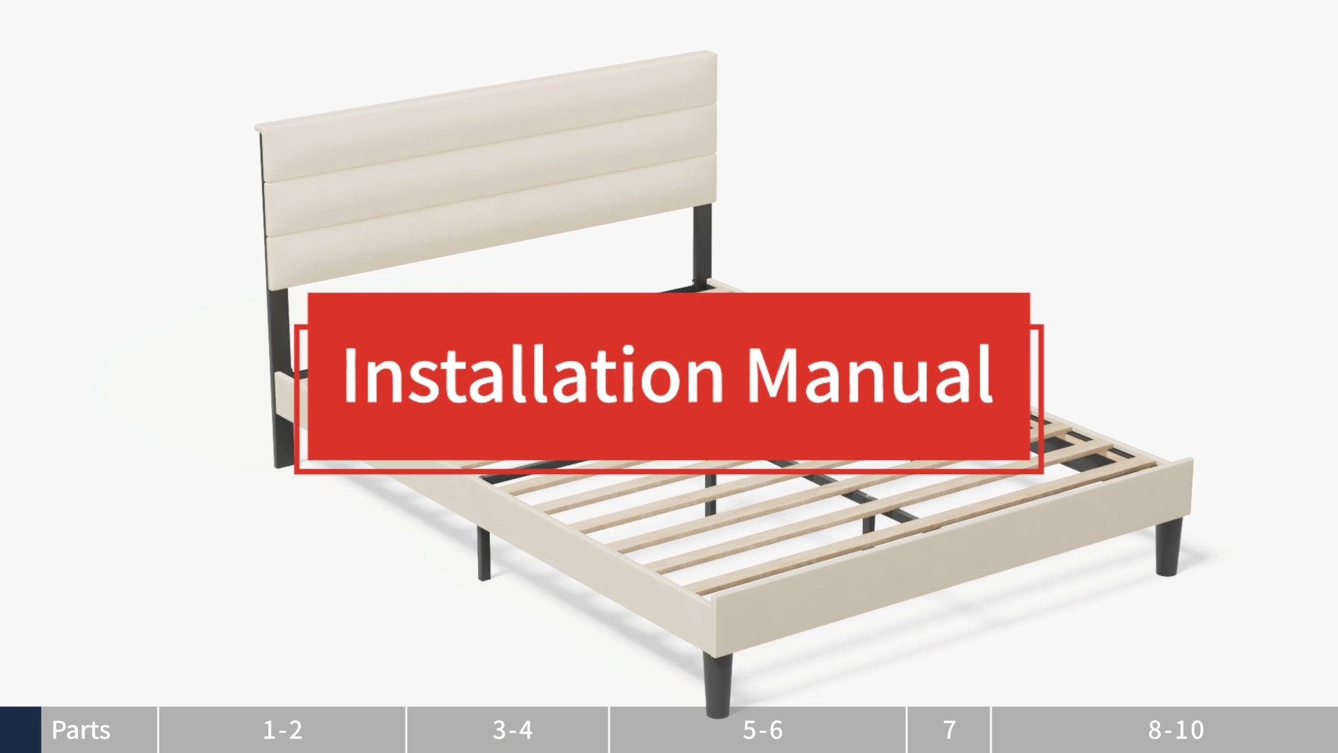 thumbnail video image 2 of Queen Bed Frame with Velvet Upholstered Headboard, Metal Support, No Box Spring Needed, Noise Free, Easy Assembly, Beige, 2 of 9