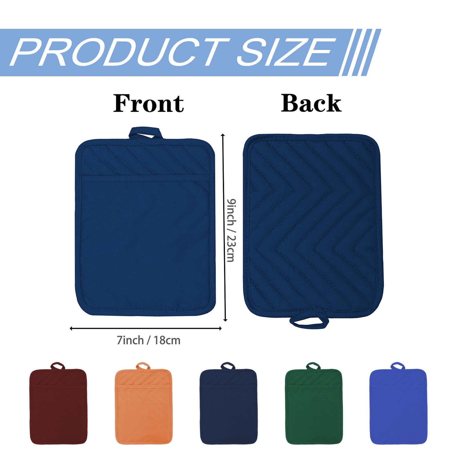 thumbnail video image 2 of Pot Holders and Oven Mitts 18*23cm/7*9inch Heat Resistant Cotton Pocket Pot Holder Set Feature of Non Slip Kitchen Hot Pad Oven Mitts, 1-Pack (Dark Blue), 2 of 10