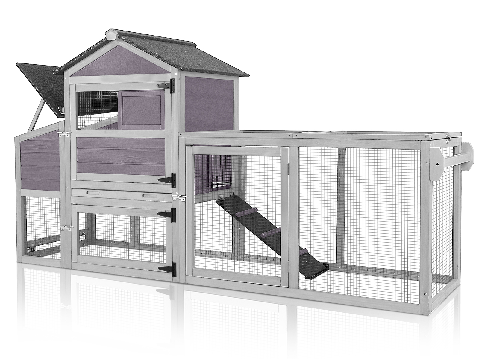 thumbnail video image 2 of Aivituvin 82.4" Chicken Coop with Wheels, Large Hen House with Run, Chicken Cage for 4-6 Chickens, Weatherproof Asphalt Roof, Nesting Box & Pull-Out Tray, 2 of 11