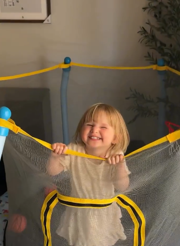 thumbnail video image 2 of 55'' Toddler Trampoline for Kids, SEGMART Kids Trampoline with Enclosure Net and Balls, Indoor Outdoor Mini Small Trampoline Birthday Gifts for Boys and Girls Age 3 Months and up, 2 of 10