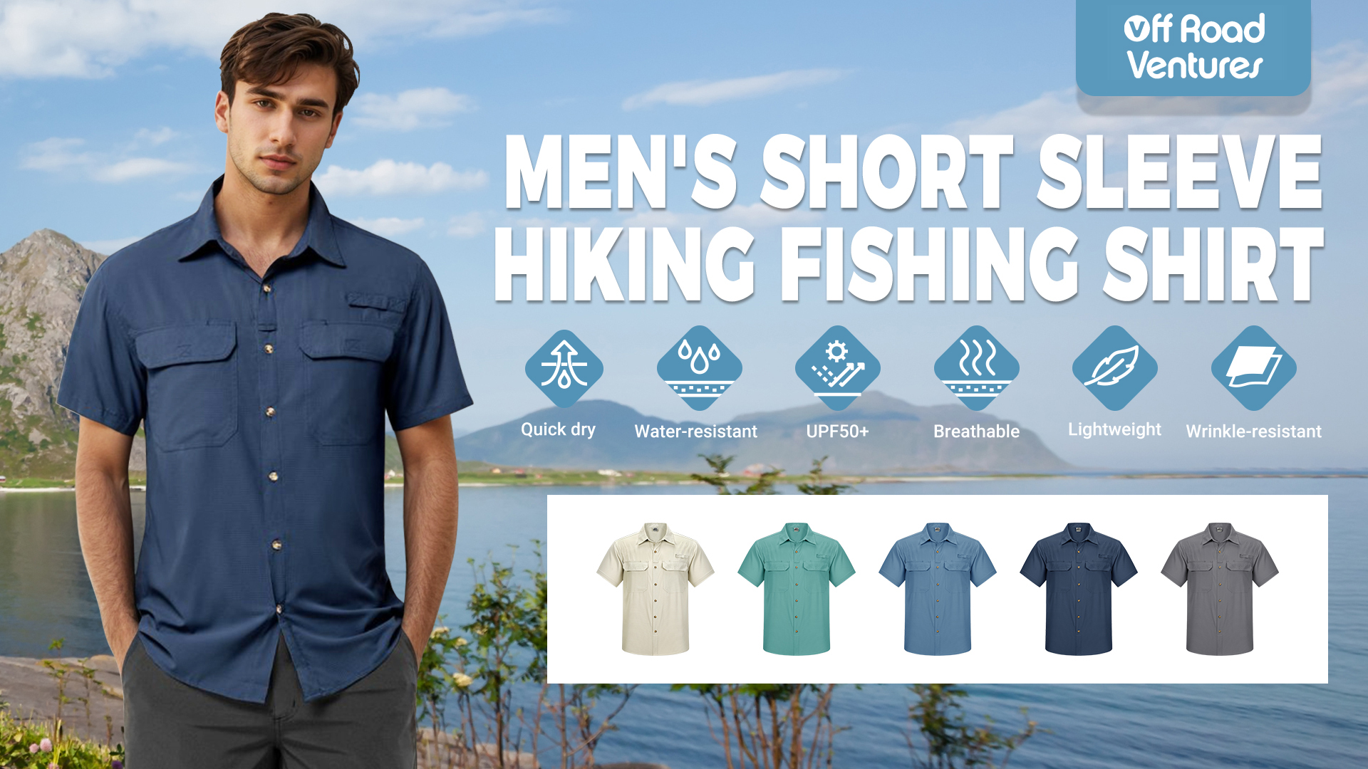 thumbnail video image 2 of Off Road Ventures Mens Short Sleeve Fishing Shirt UV Sun Protection Lightweight Quick Dry Button Down Hiking Shirt for Outdoor Travel, 2 of 8