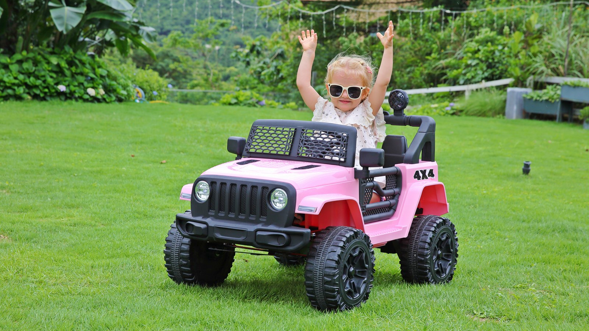 thumbnail video image 2 of Funcid 12V 7AH Kids Powered Ride on Truck Car with Parent Remote Control, Bluetooth Music, Spring Suspension, LED Lights - Pink, 2 of 10