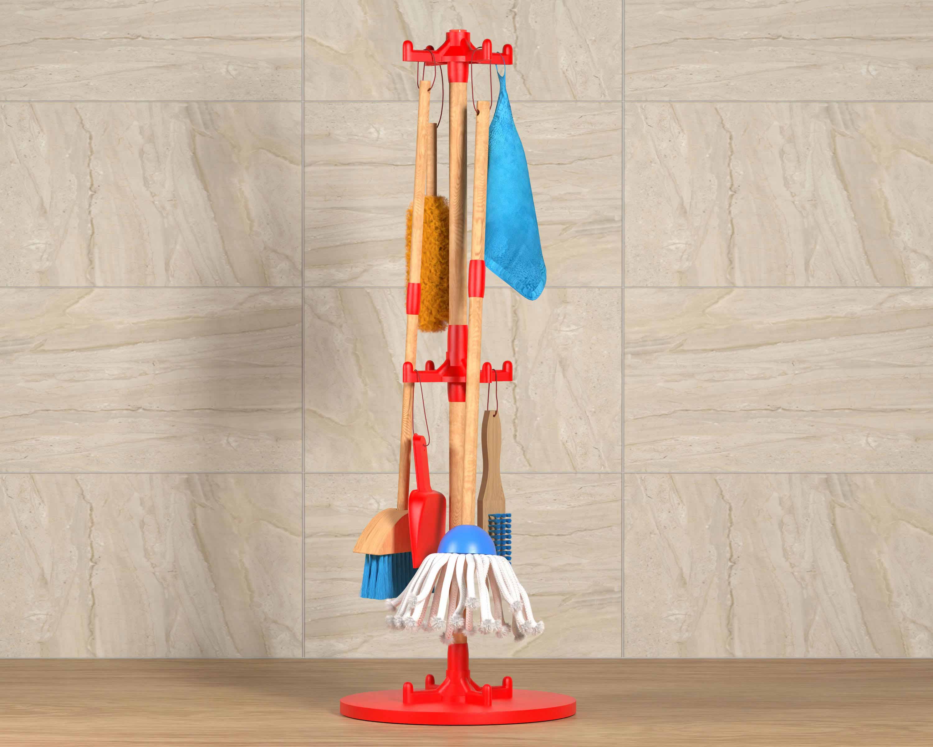 AOKESI 7 Piece Kids Cleaning Set, Wooden Detachable Cleaning Toys Includes  Broom Dustpan Mop Brush Duster Rag and Hanging Stand, Pretend Play