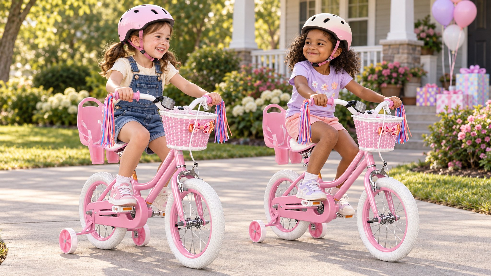 thumbnail video image 2 of XJD 20 inch Kids Bike for Toddlers 7-12 Years Old Kids, Girls Bike with Streamers, Basket and Doll Seat, Children Bicycles with Handbrake, 2 of 18