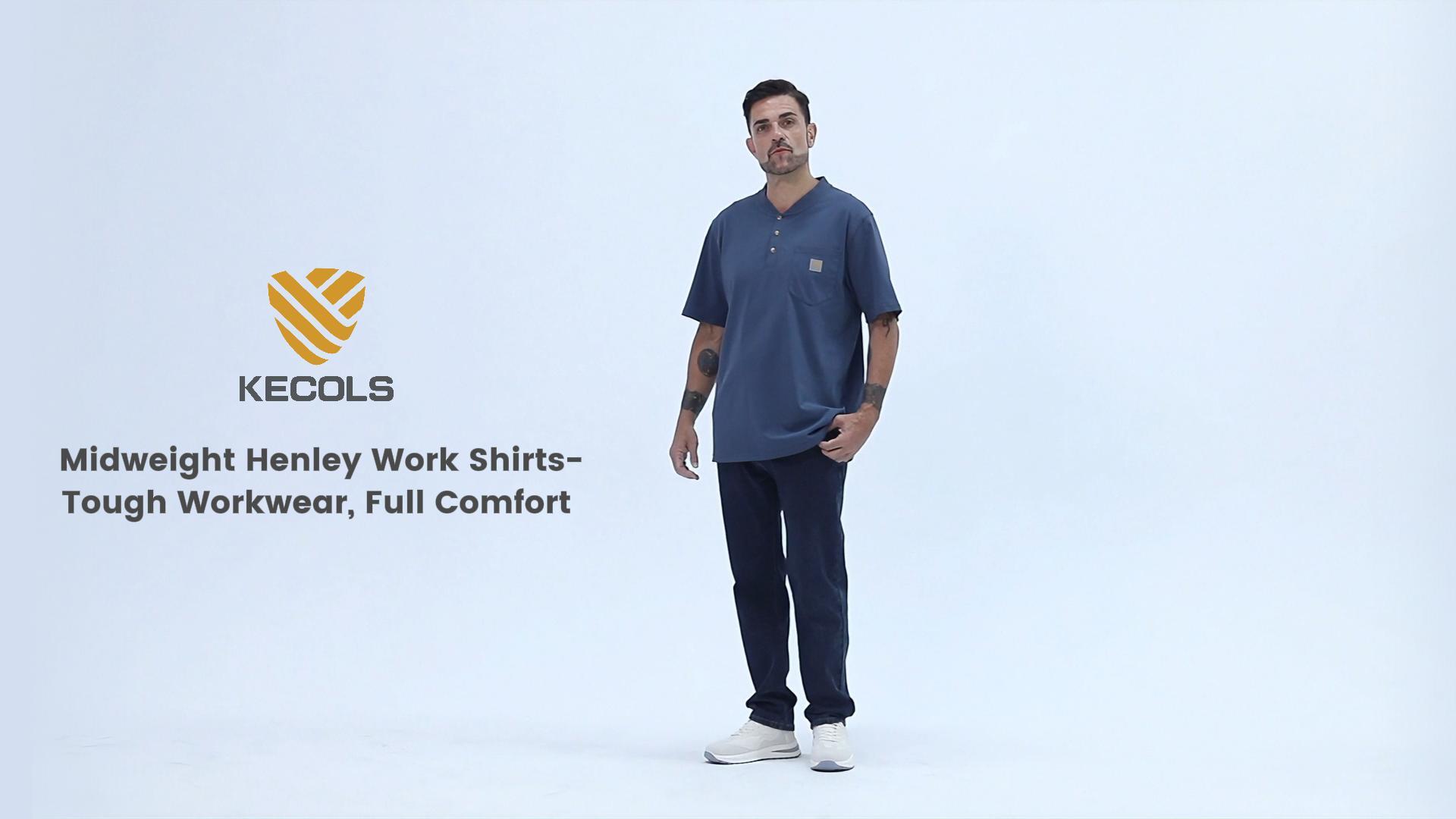 thumbnail video image 2 of Kecols Loose Fit Thick Work T-Shirts for Men Short Sleeve Pocket Henley Workwear Shirts (Tall & Regular)(White,S), 2 of 2