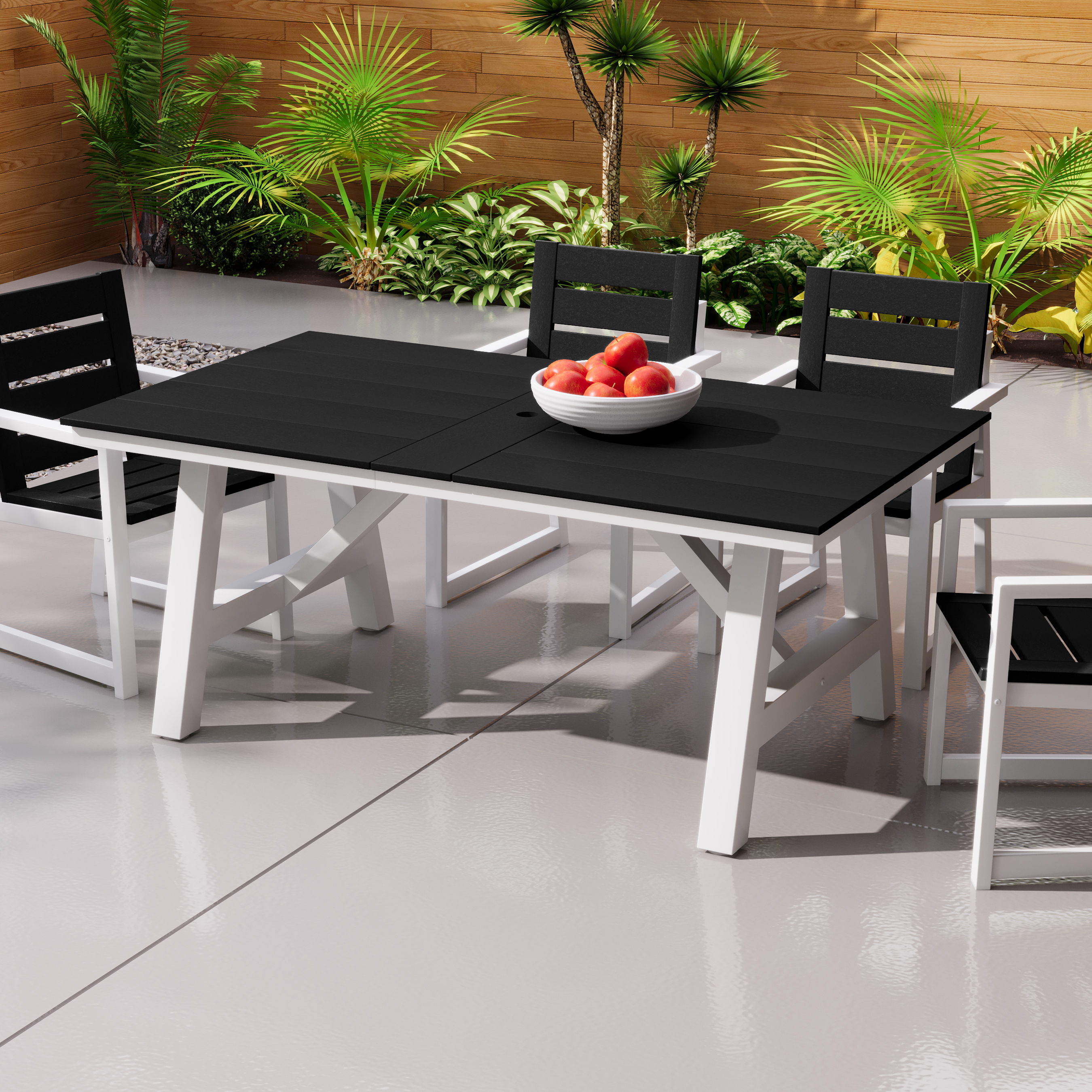 72 patio table umbrella Amish Poly 72" English Garden Dining & 6 Side Chair Set The heavy Patio Dining Rectangular Outdoor Table