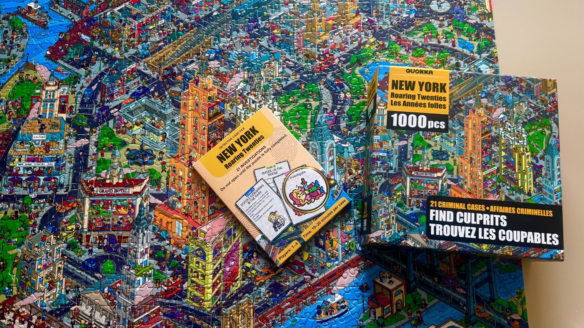 thumbnail video image 2 of Quokka Jigsaw Puzzles for Adults 1000 Piece - Roaring Twenties New York – Detective Jigsaw - Extra Fun Challenges, 2 of 8