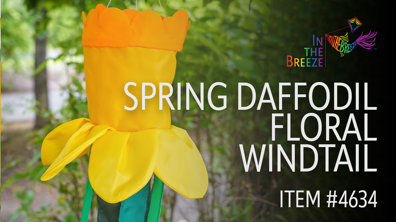 thumbnail video image 2 of In the Breeze 4634 — Spring Daffodil 40-inch Windtail Windsock — Colorful Outdoor Decor, 2 of 6