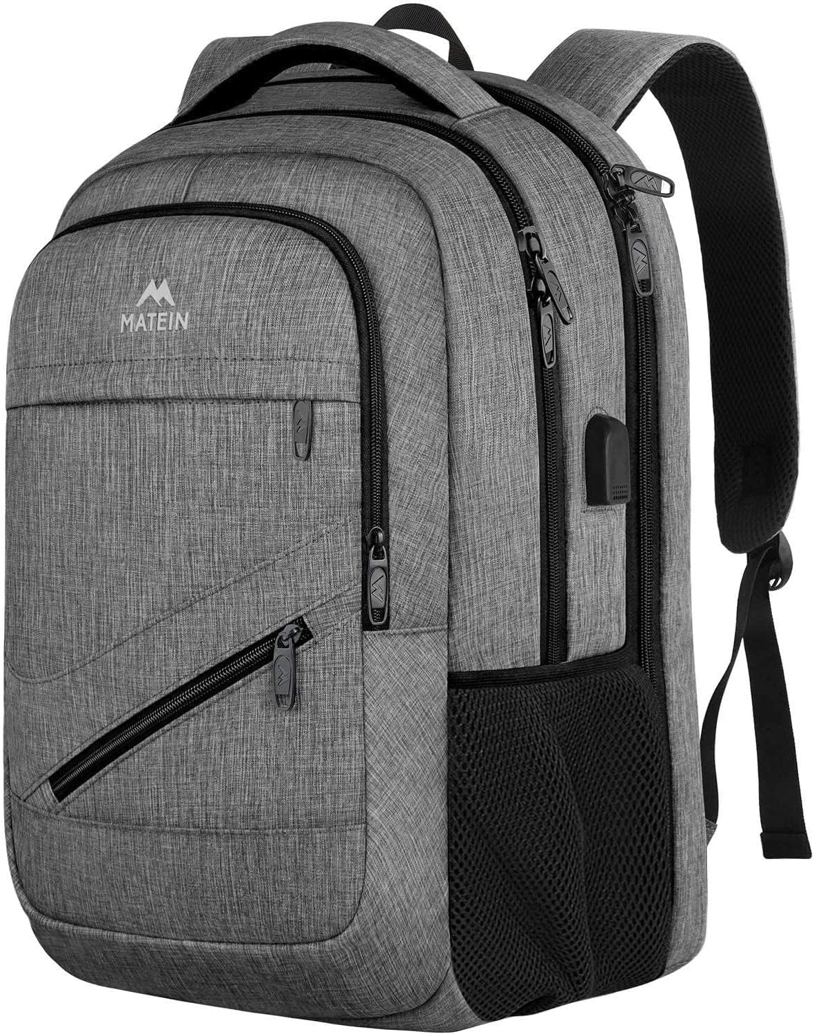 thumbnail video image 2 of Matein 17'' Laptop Backpack, Flight Approved Carry on Travel Backpack with USB Charging Port and Luggage Strap for Men Women, Gray, 2 of 8
