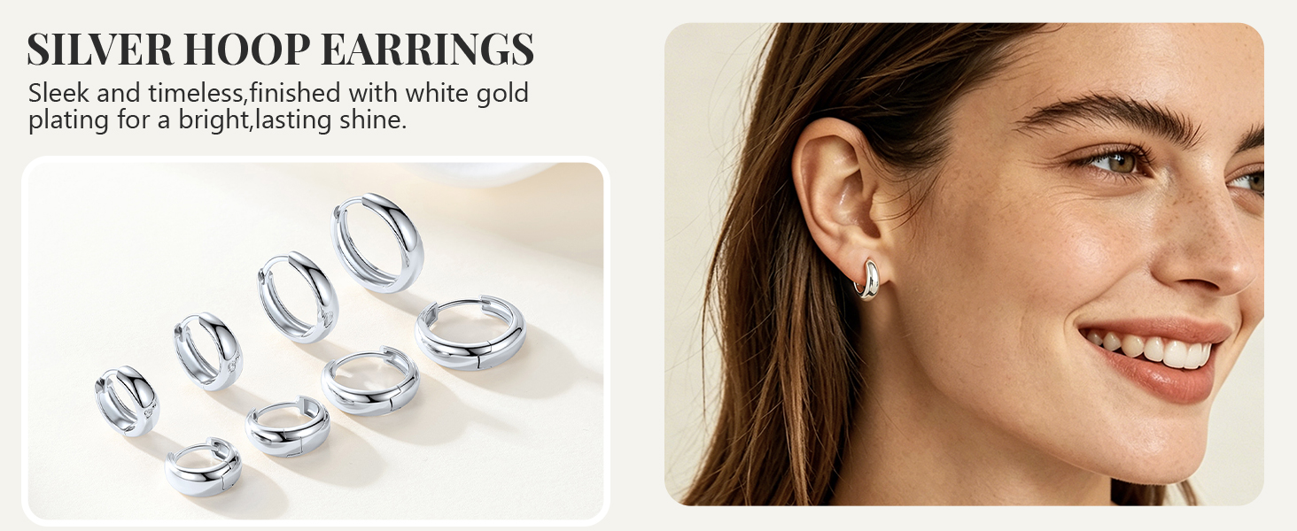 thumbnail video image 2 of Silvora Small Silver Hoop Earrings for Women, Chunky Huggie Hoops with 925 Sterling Silver Post, Hypoallergenic Lightweight Silver Earrings Jewelry Gifts for Sister Friends Niece 10mm, 2 of 8