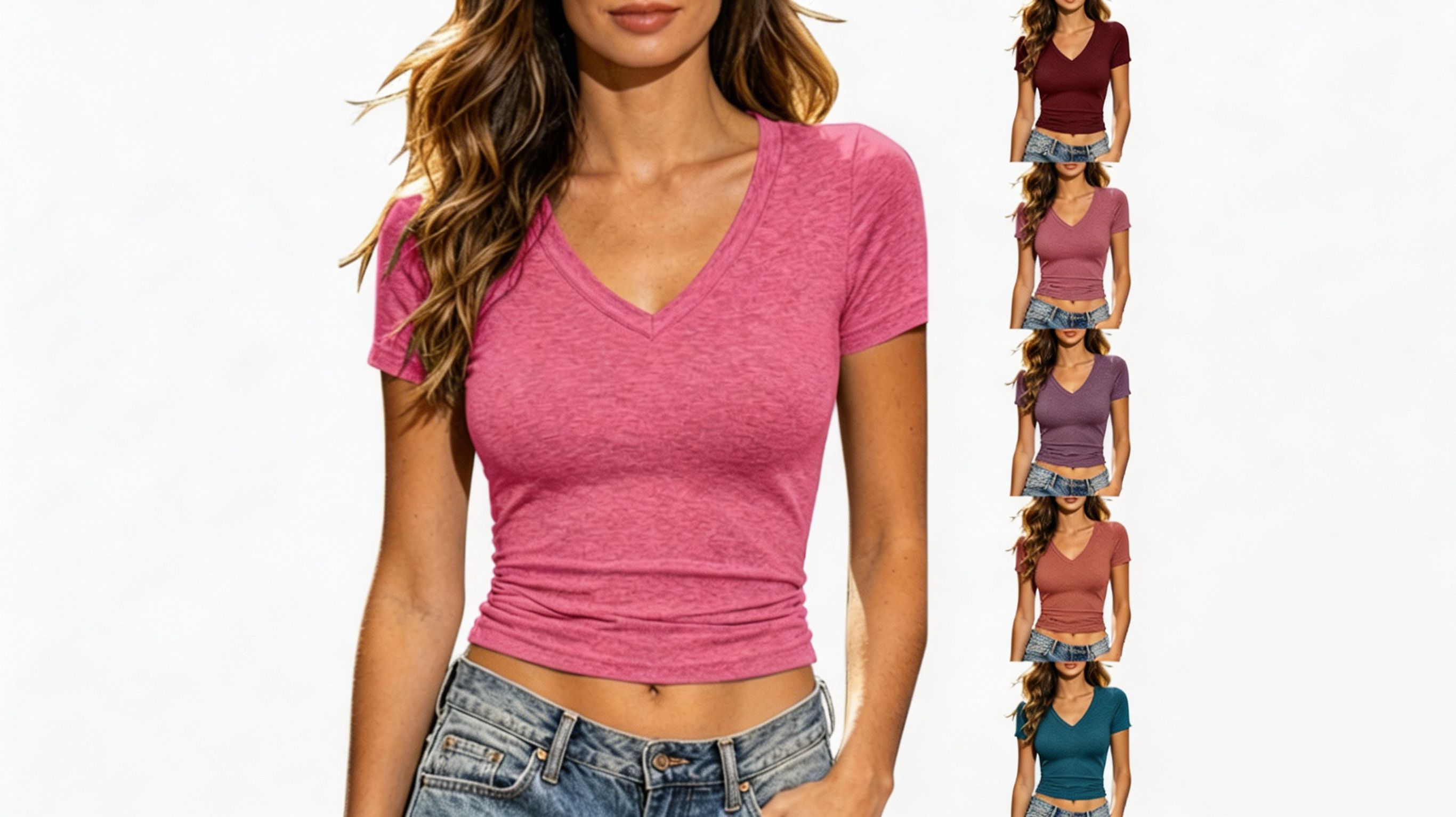 thumbnail video image 2 of PBFRDSJ Crop Top for Women 1/4 Sleeve V-Neck Slim T-Shirts Stretchy Basic Y2K Casual Shirts for Going out Streetwear, 2 of 9