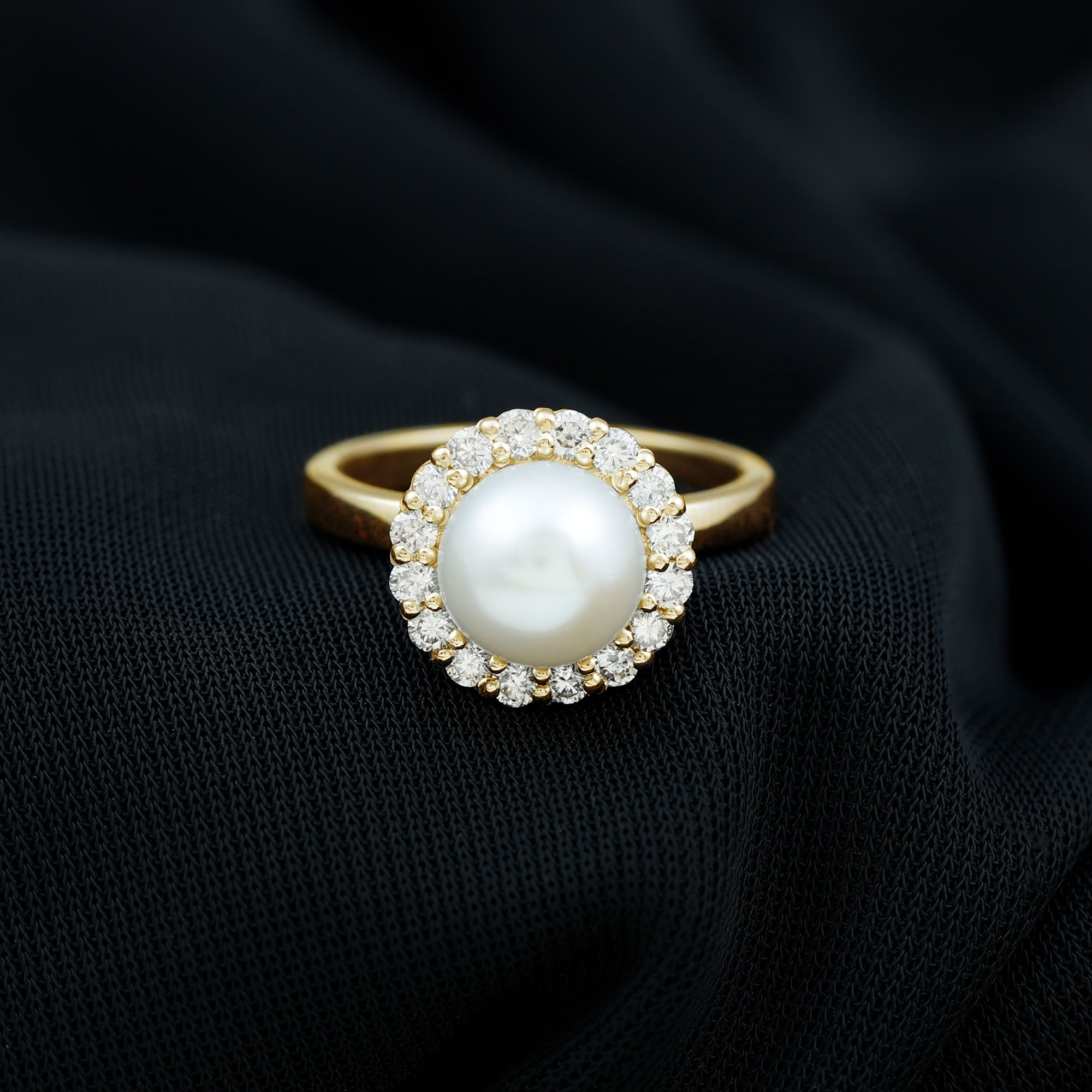thumbnail video image 2 of Rosec Jewels Real Freshwater Pearl Cocktail Ring with Diamond Halo for Women (8 mm), 10K Yellow Gold, US 12.00, 2 of 9