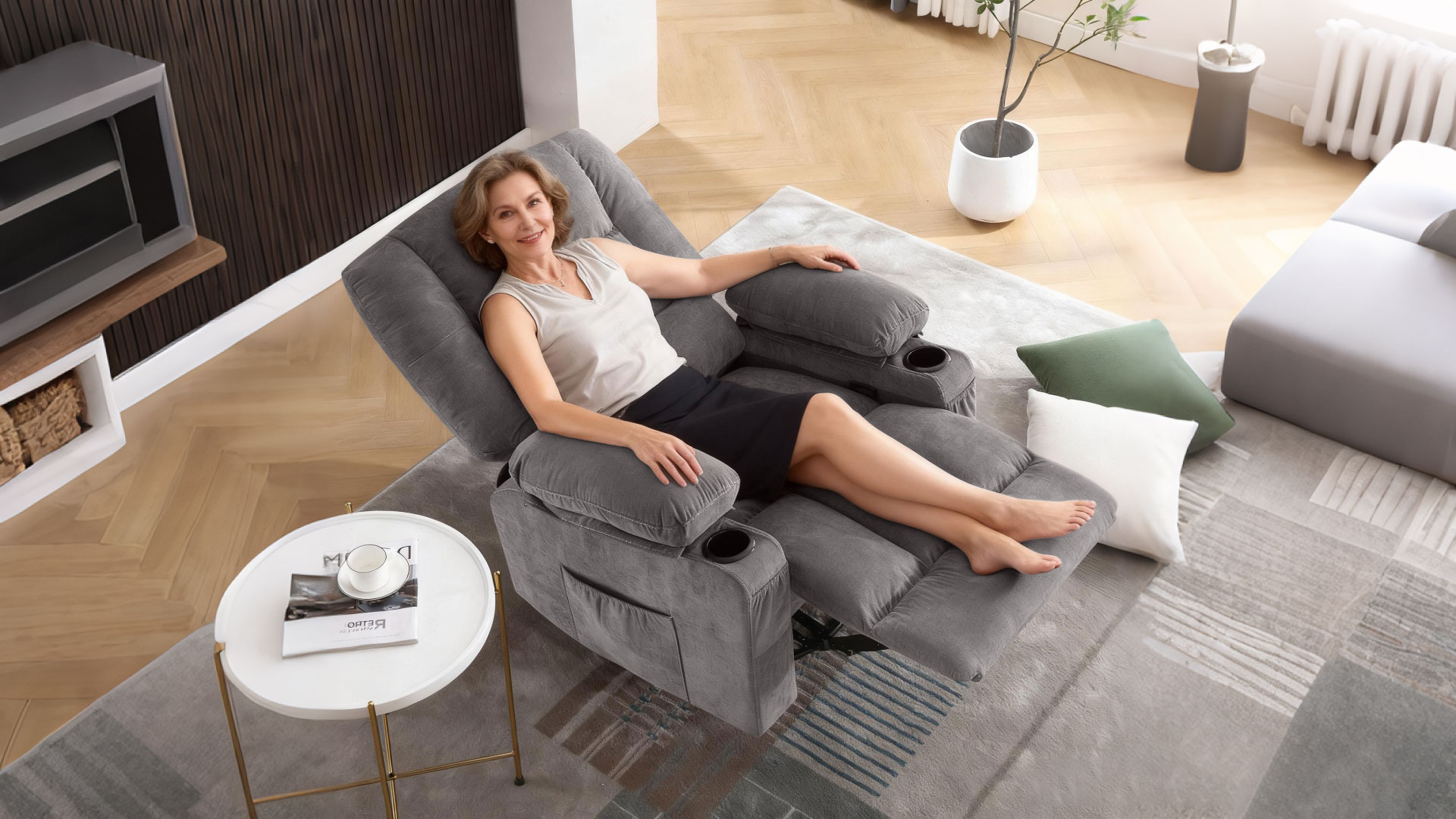 thumbnail video image 2 of JONPONY Power Swivel Recliner Chair with Rocking Function for Adults, Oversized Rocker Recliner Single Sofa with Ergonomic, Side Pocket, Two Cup Holders for Living Room,Gray, 2 of 11